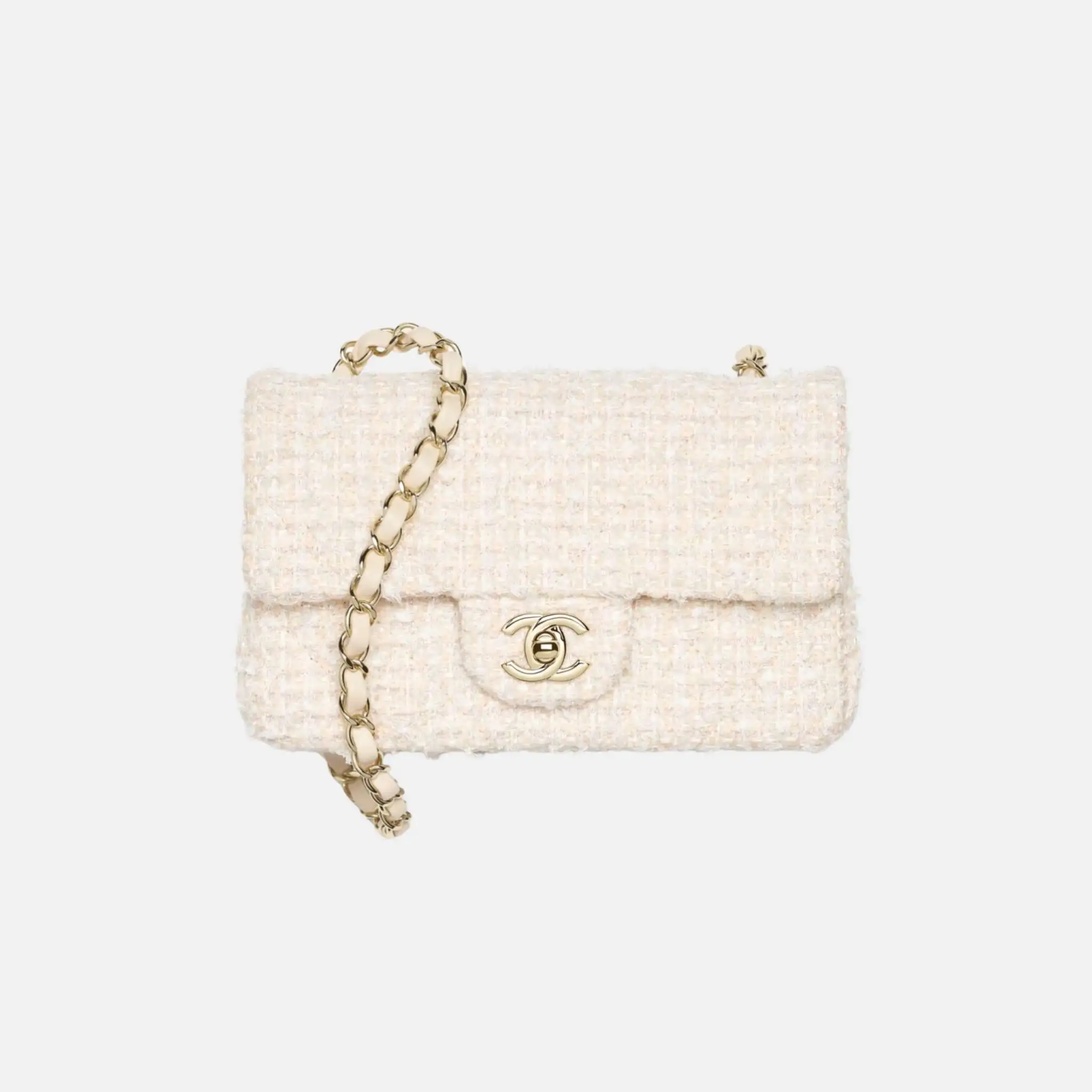 Mini Classic Handbag Tweed Fabrics in Gold Metal - Image 2