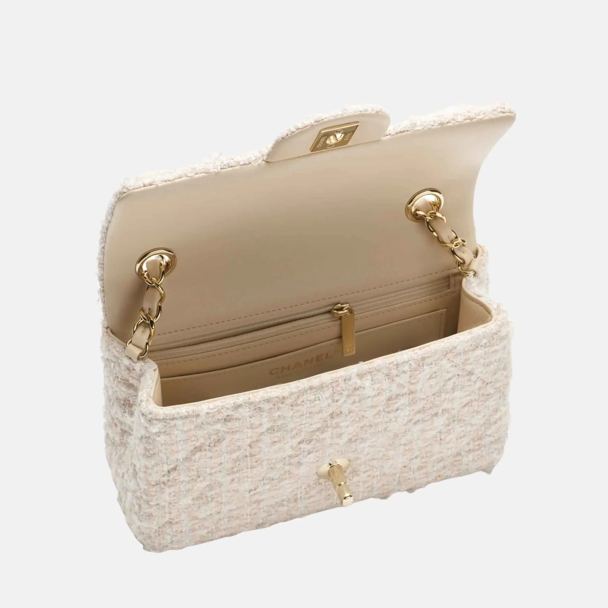 Mini Classic Handbag Tweed Fabrics in Gold Metal - Image 3