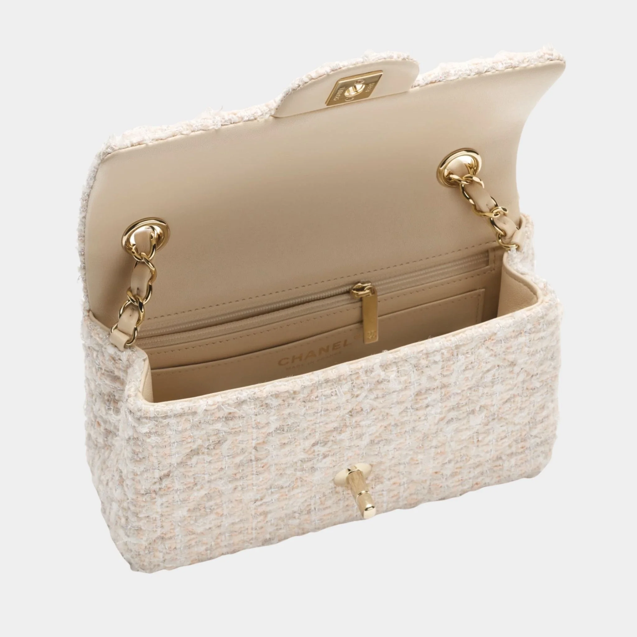 Mini Classic Handbag Tweed & Fabrics With Gold Metal - Image 10