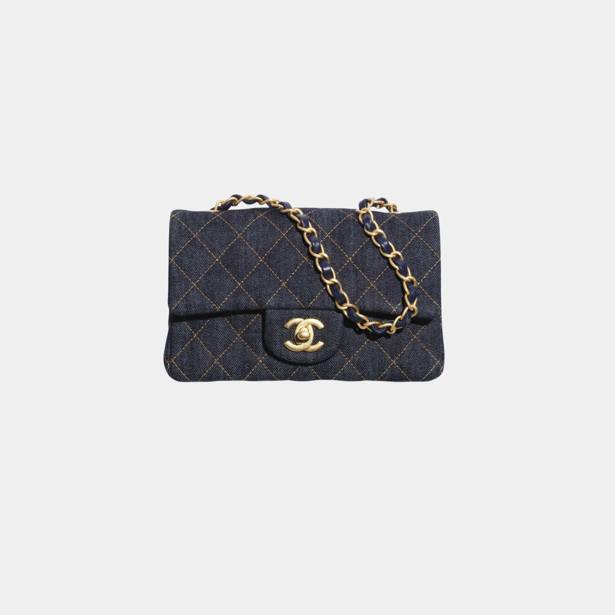 Mini Classic Handbag Tweed & Fabrics With Gold Metal - Image 11