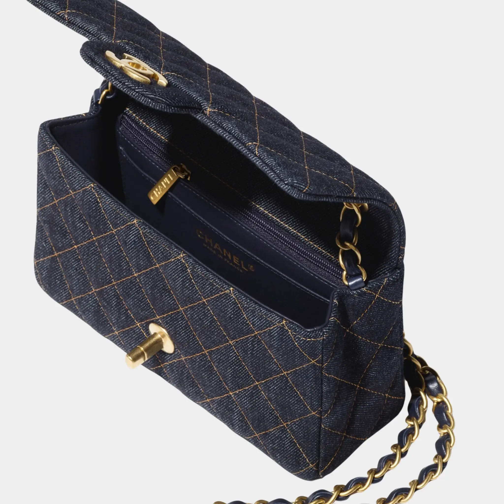 Mini Classic Handbag Tweed & Fabrics With Gold Metal - Image 12