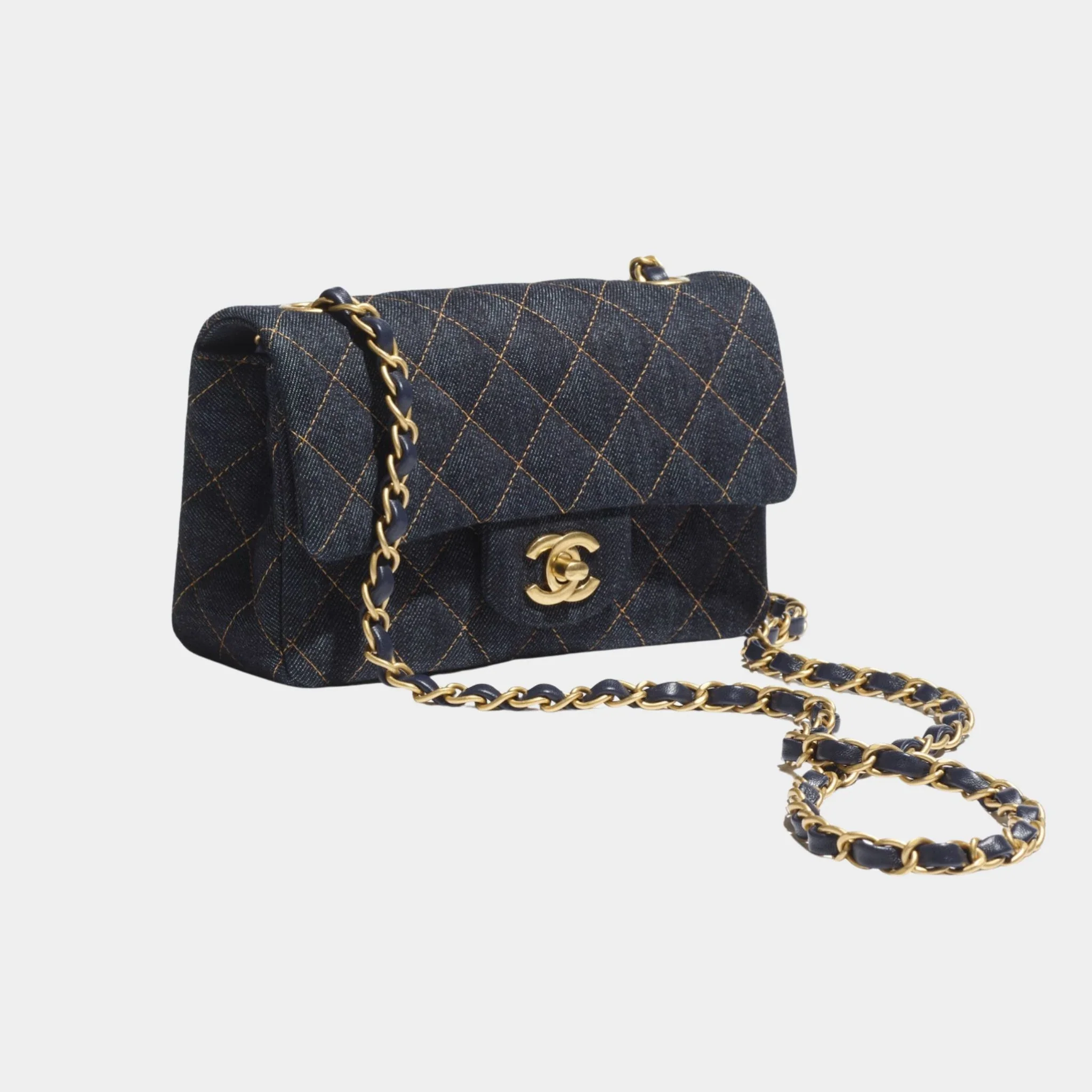 Mini Classic Handbag Tweed & Fabrics With Gold Metal - Image 13