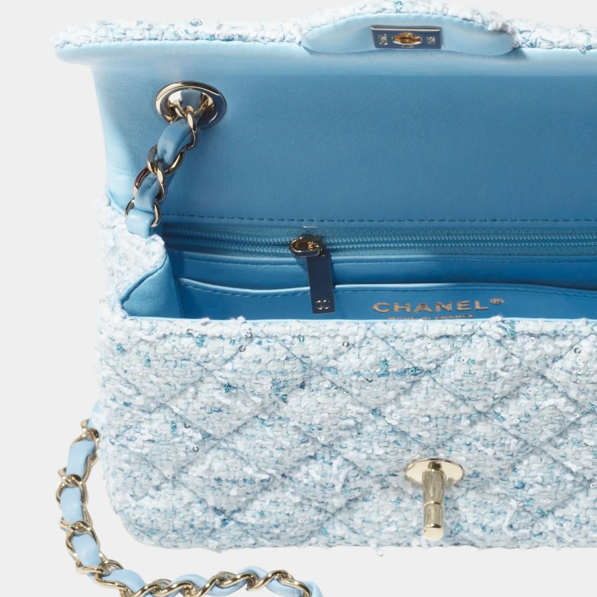 Mini Classic Handbag Tweed & Fabrics With Gold Metal - Image 3
