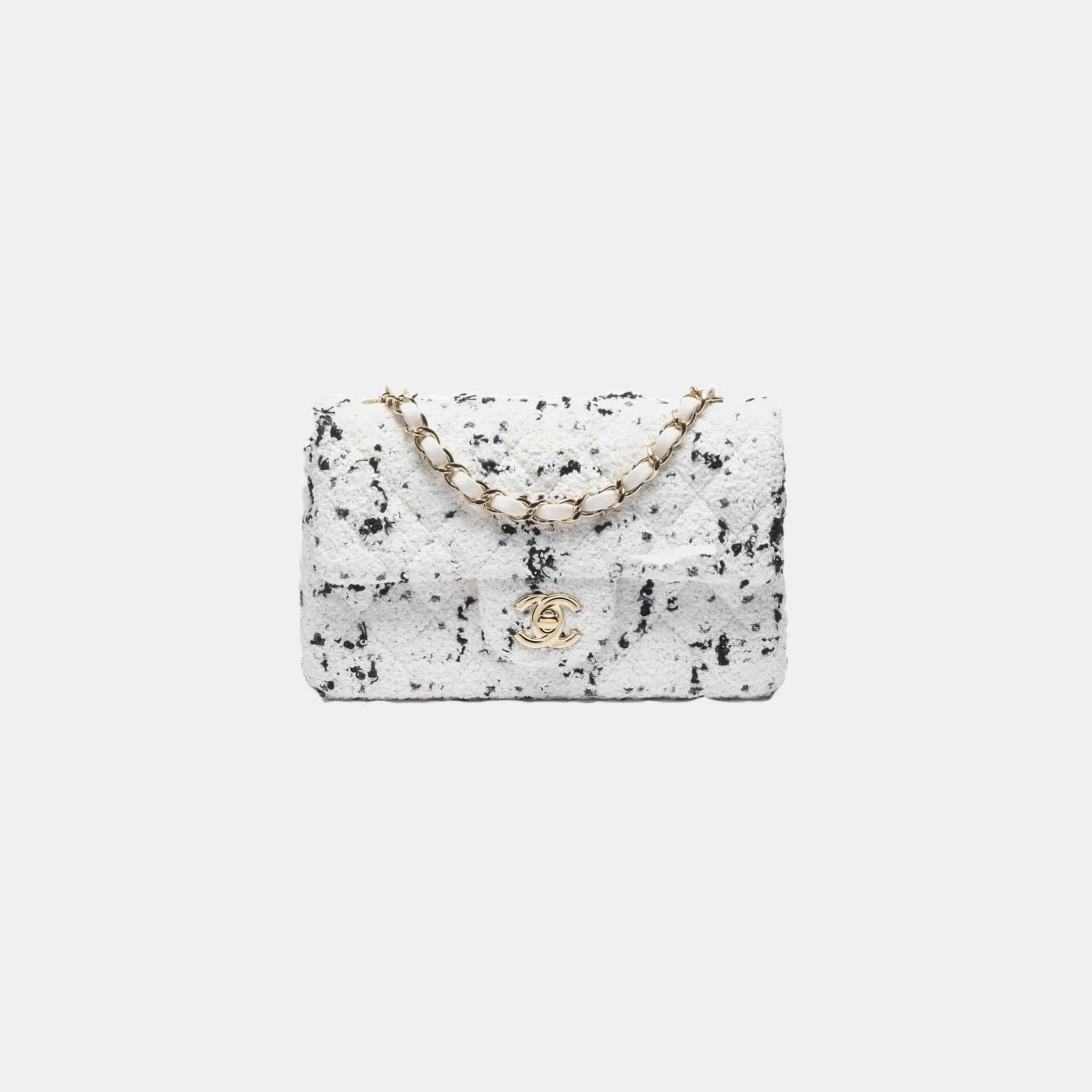 Mini Classic Handbag Tweed & Fabrics With Gold Metal - Image 4