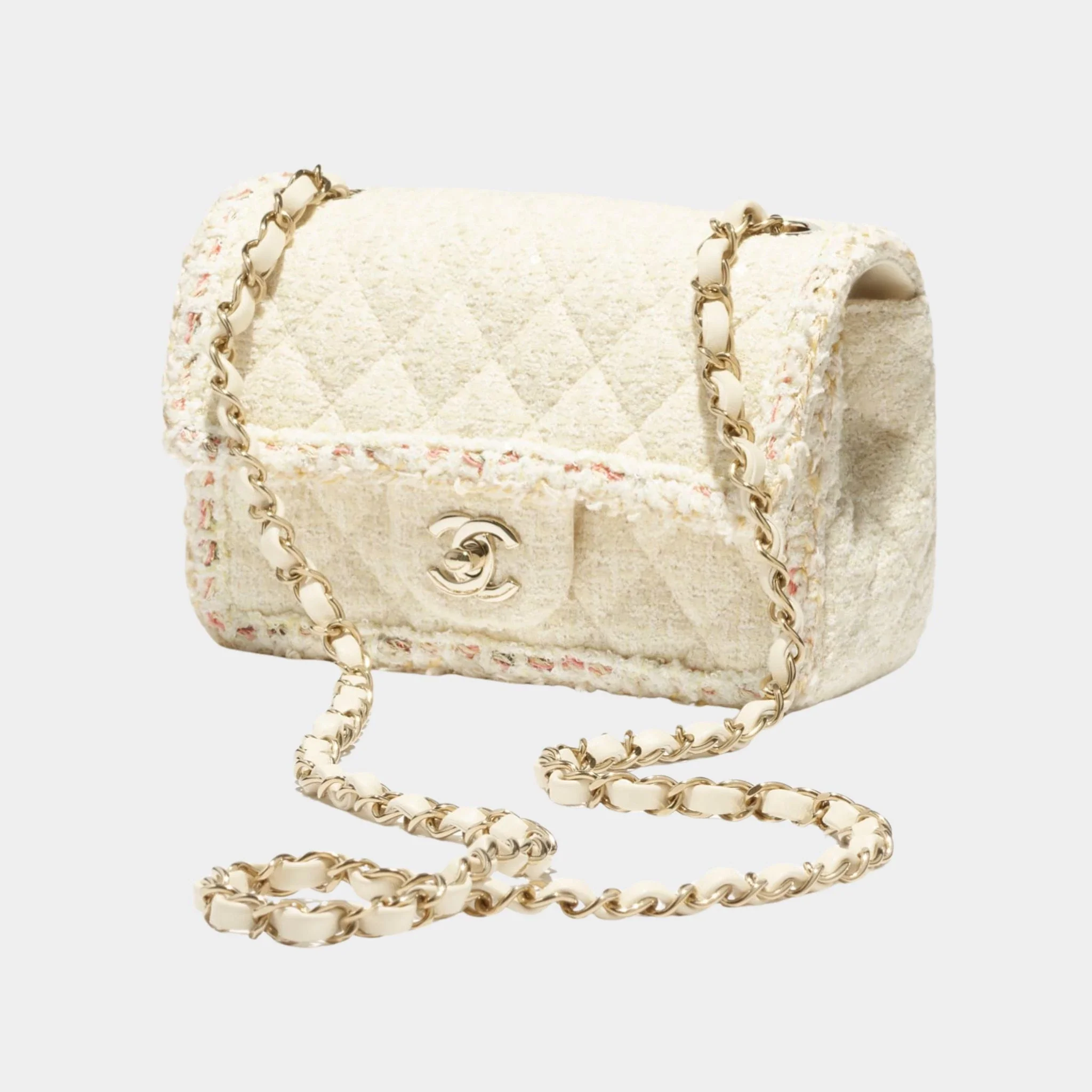 Mini Classic Handbag Tweed & Fabrics With Gold Metal - Image 7