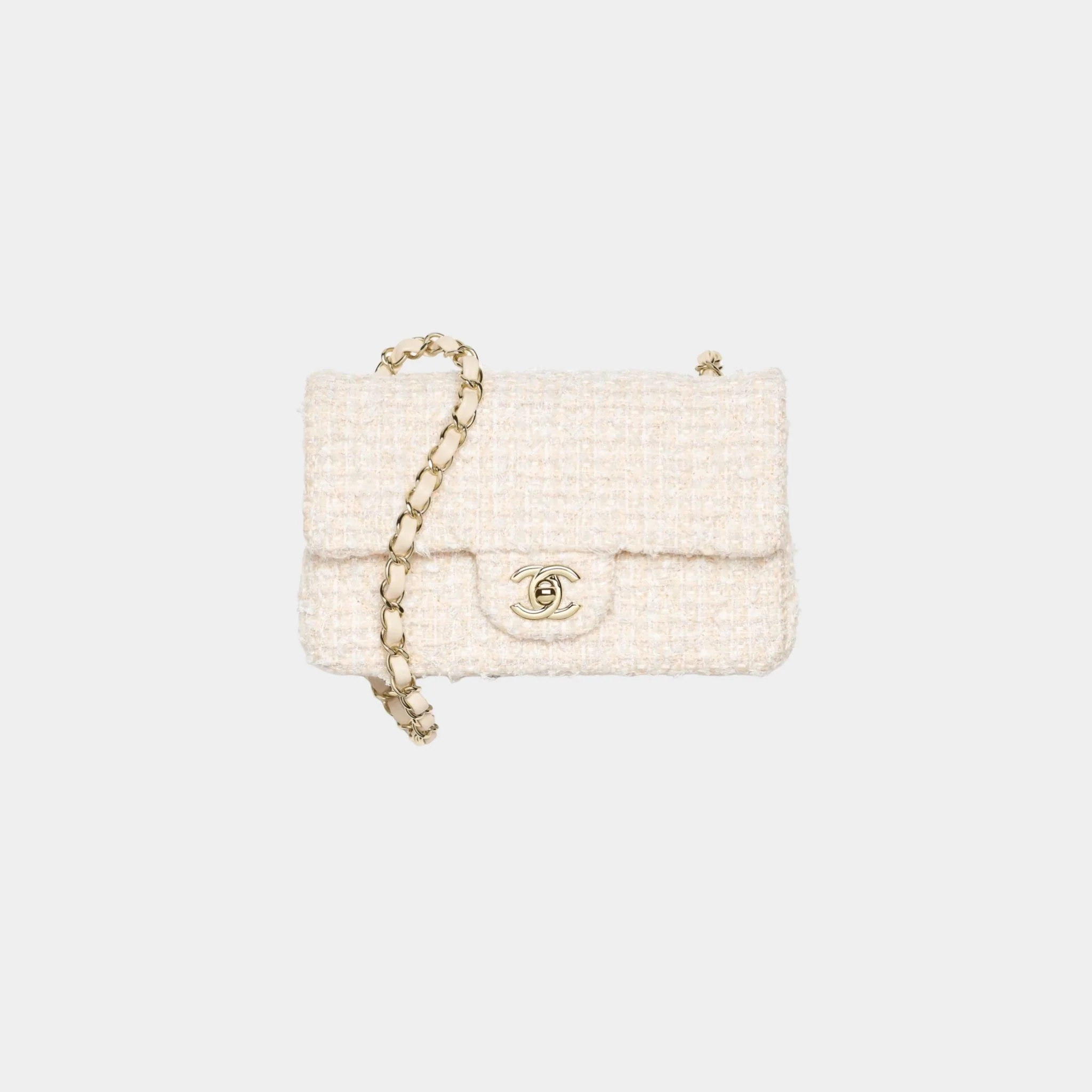 Mini Classic Handbag Tweed & Fabrics With Gold Metal - Image 8