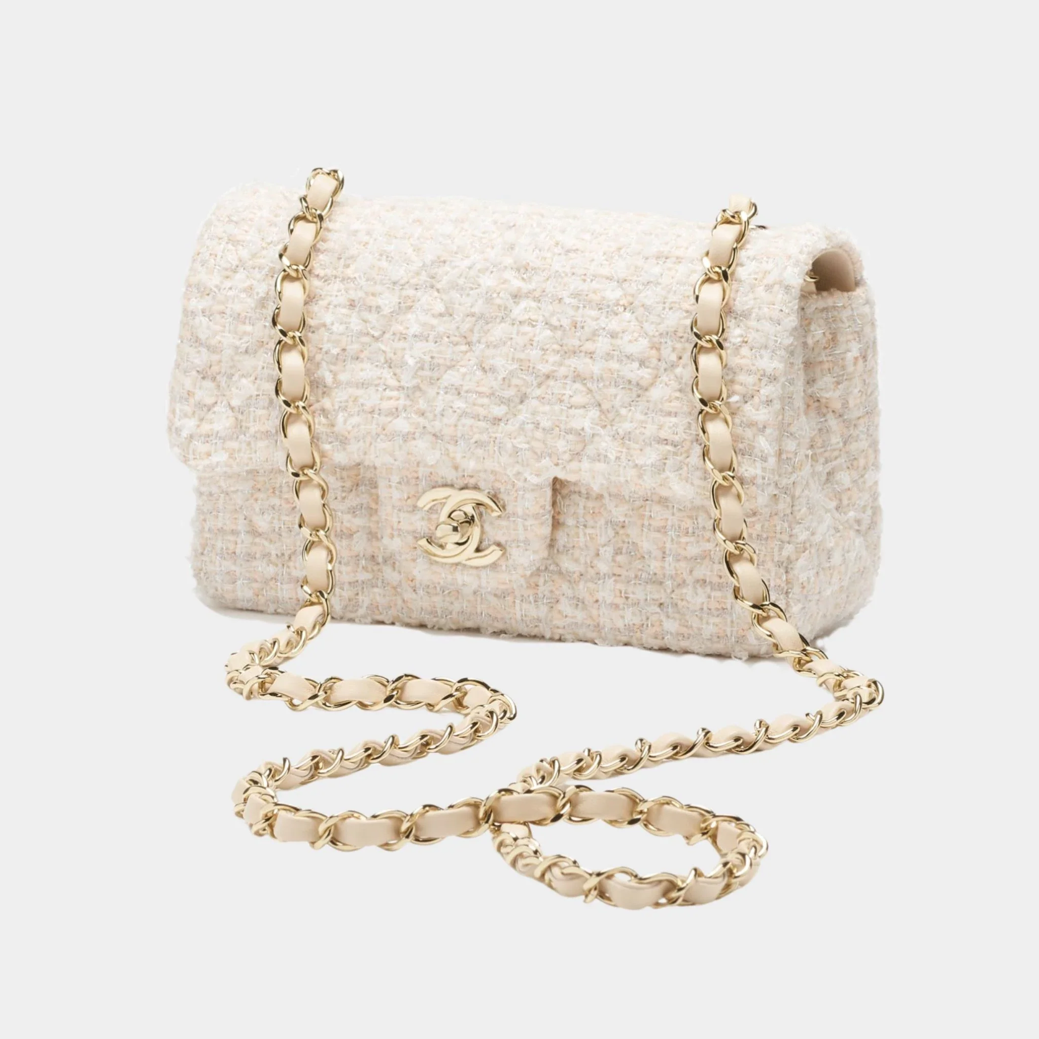Mini Classic Handbag Tweed & Fabrics With Gold Metal - Image 9