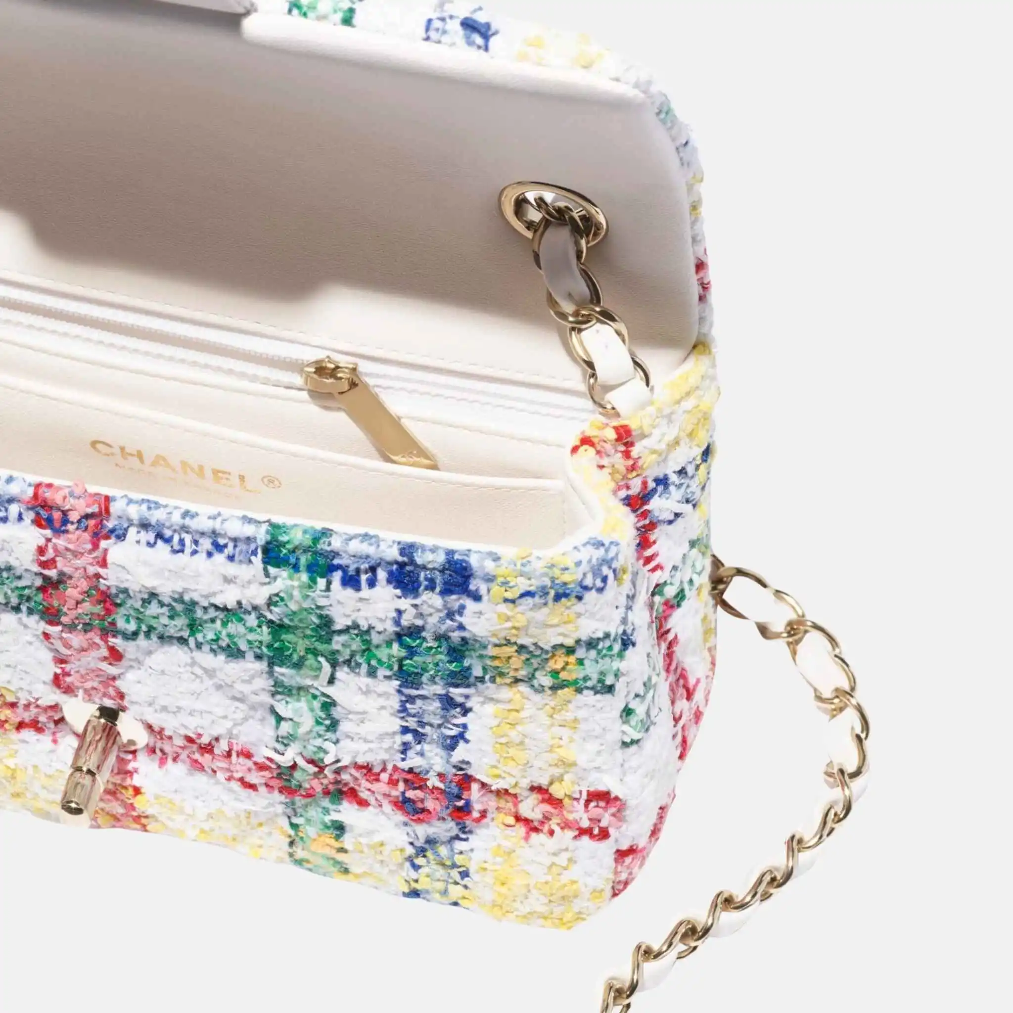 Mini Classic Multicolour Handbag In Tweed And Gold Metal - Image 2