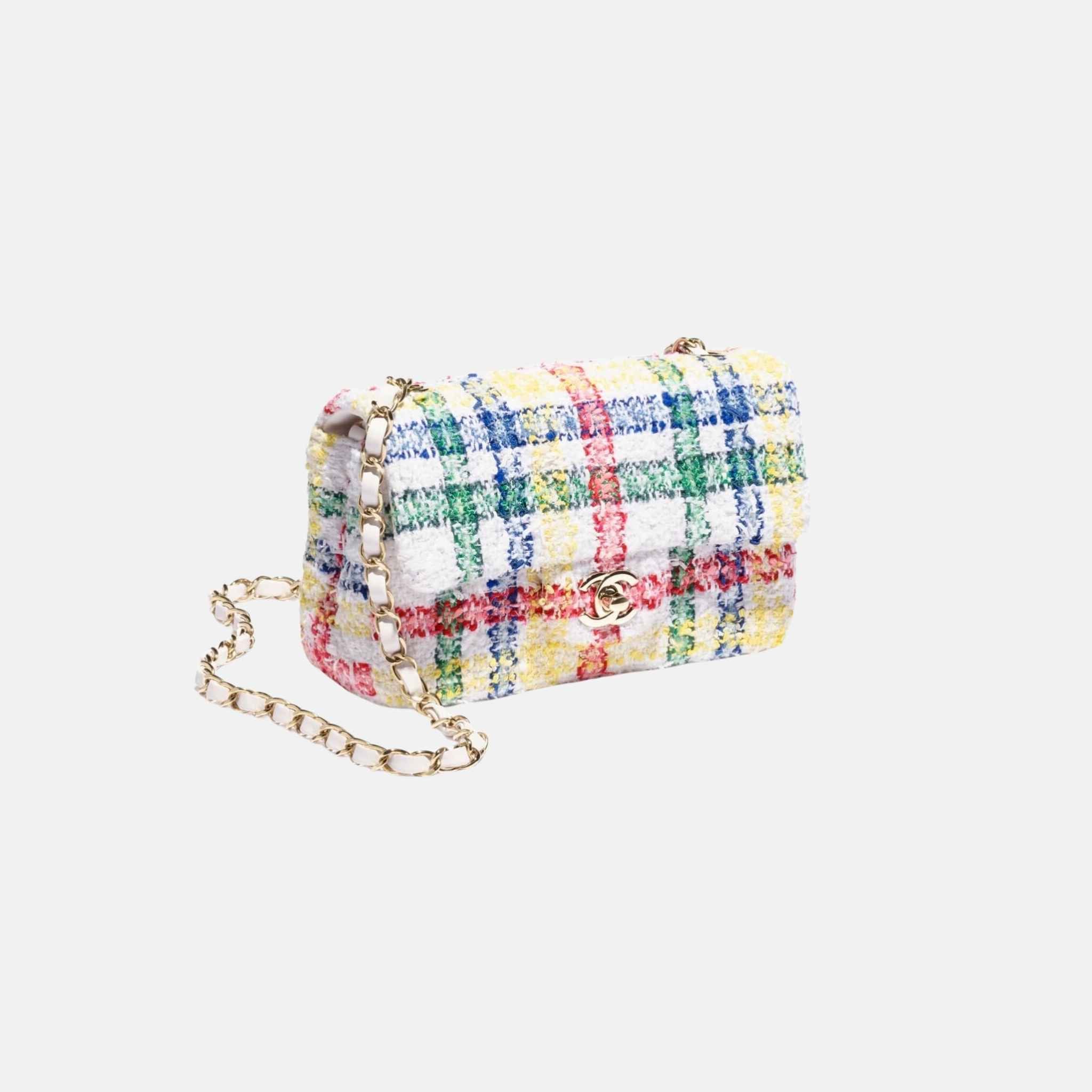 Mini Classic Multicolour Handbag In Tweed And Gold Metal - Image 3