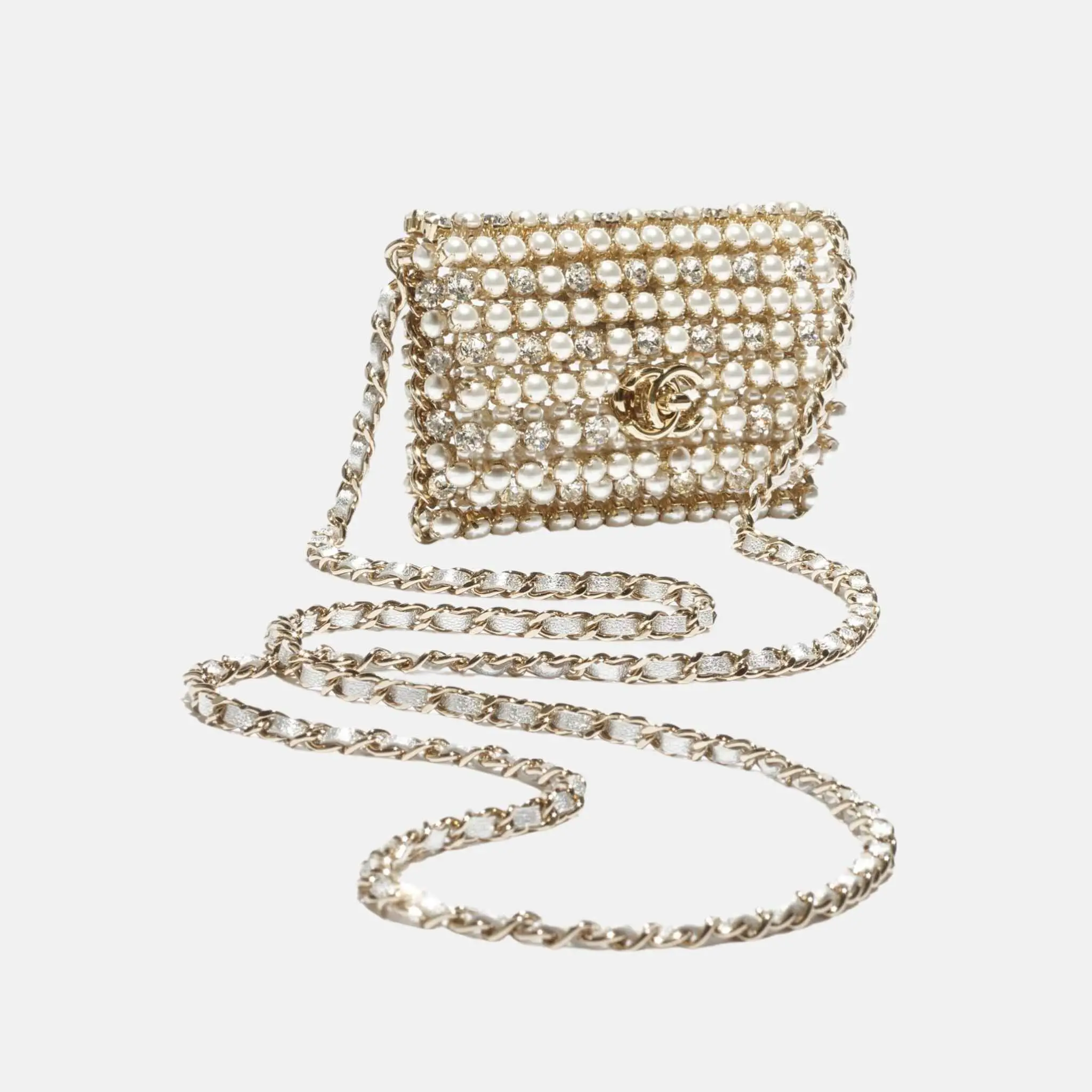 Mini Evening Bag Diamante Pearls Gold Tone Metal in Crystal - Image 2