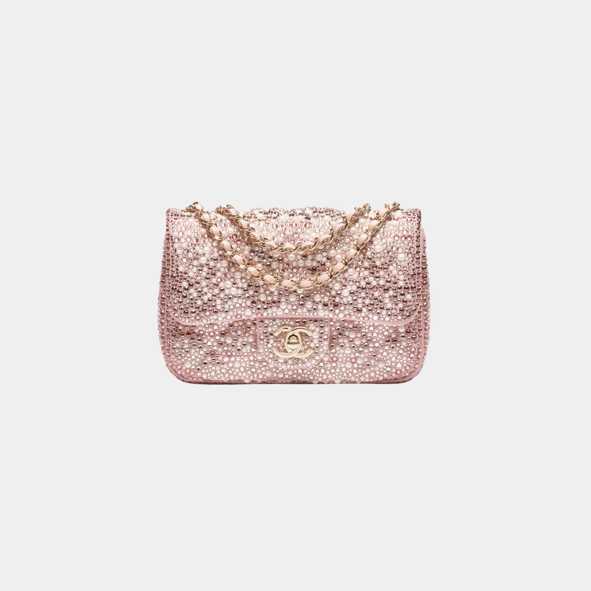 Mini Flap Bag Diamante Imitation Pearls & Gold Tone Metal