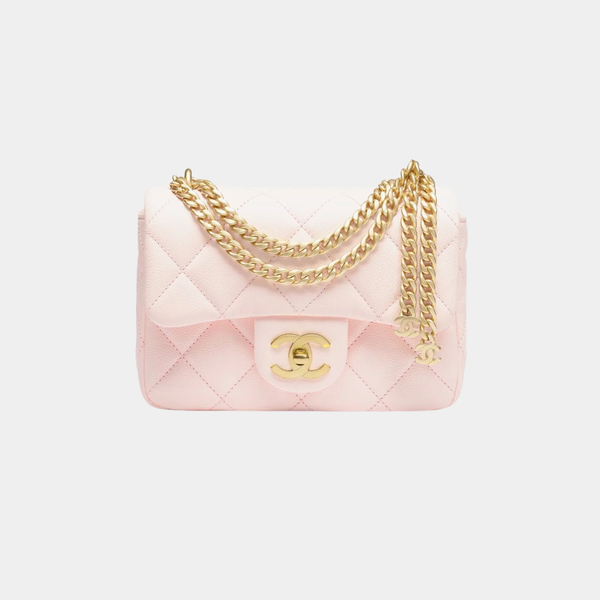 Mini Flap Bag in Grained Shiny Calfskin & Gold-Tone Metal