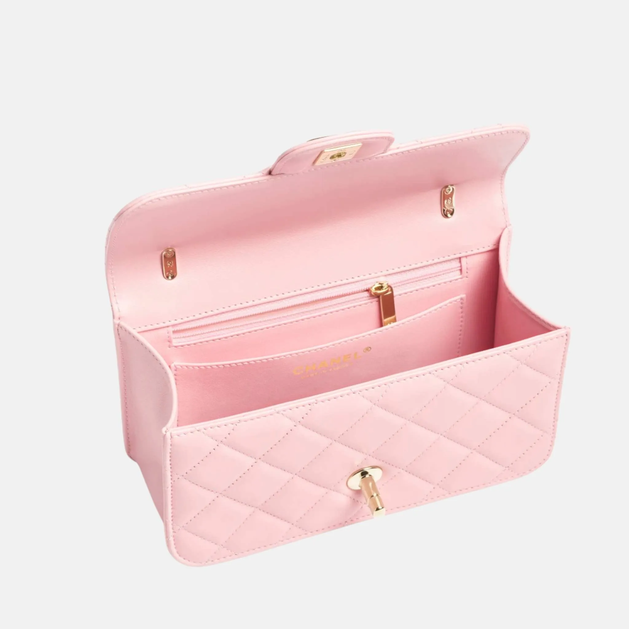 Mini Flap Bag in Light Pink Shiny Lambskin - Image 2