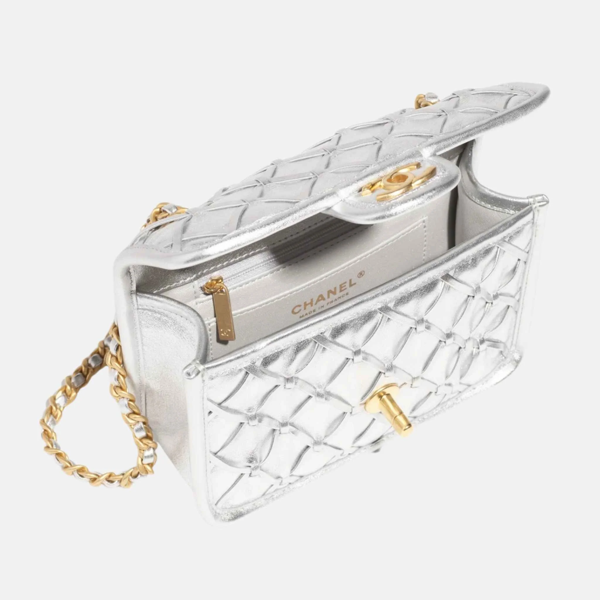 Mini Flap Bag In Metallized Braided Calfskin - Image 2
