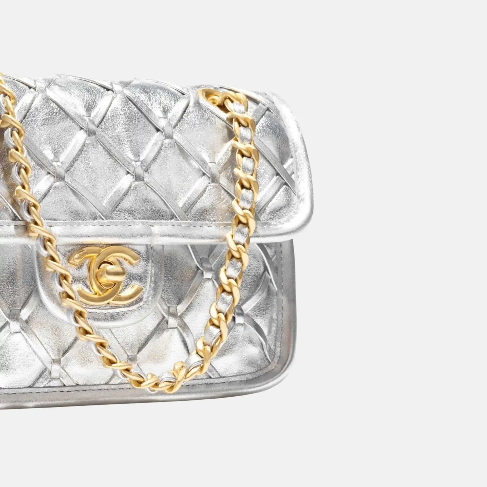 Mini Flap Bag In Metallized Braided Calfskin - Image 3
