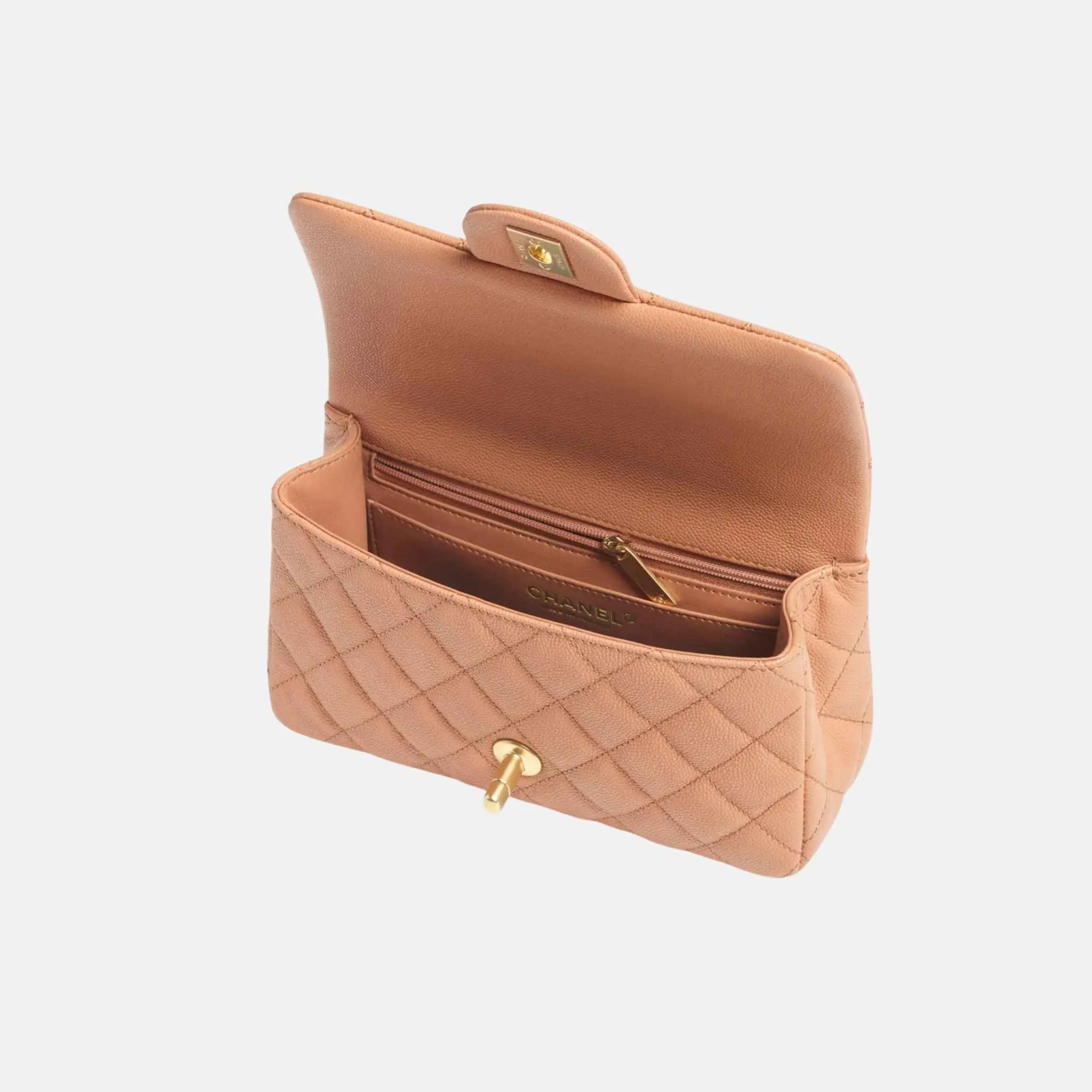 Mini Flap Bag with Handle in Shiny Grained Calfskin - Image 2