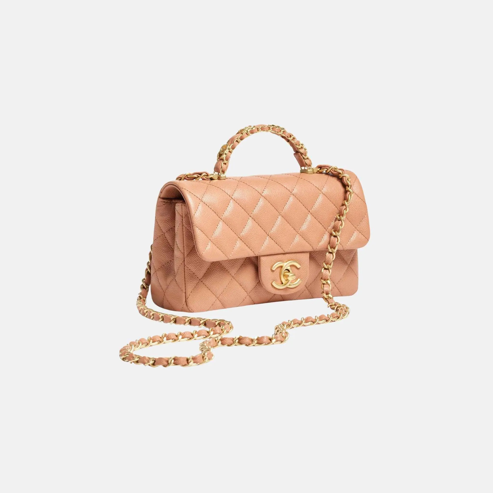 Mini Flap Bag with Handle in Shiny Grained Calfskin - Image 3