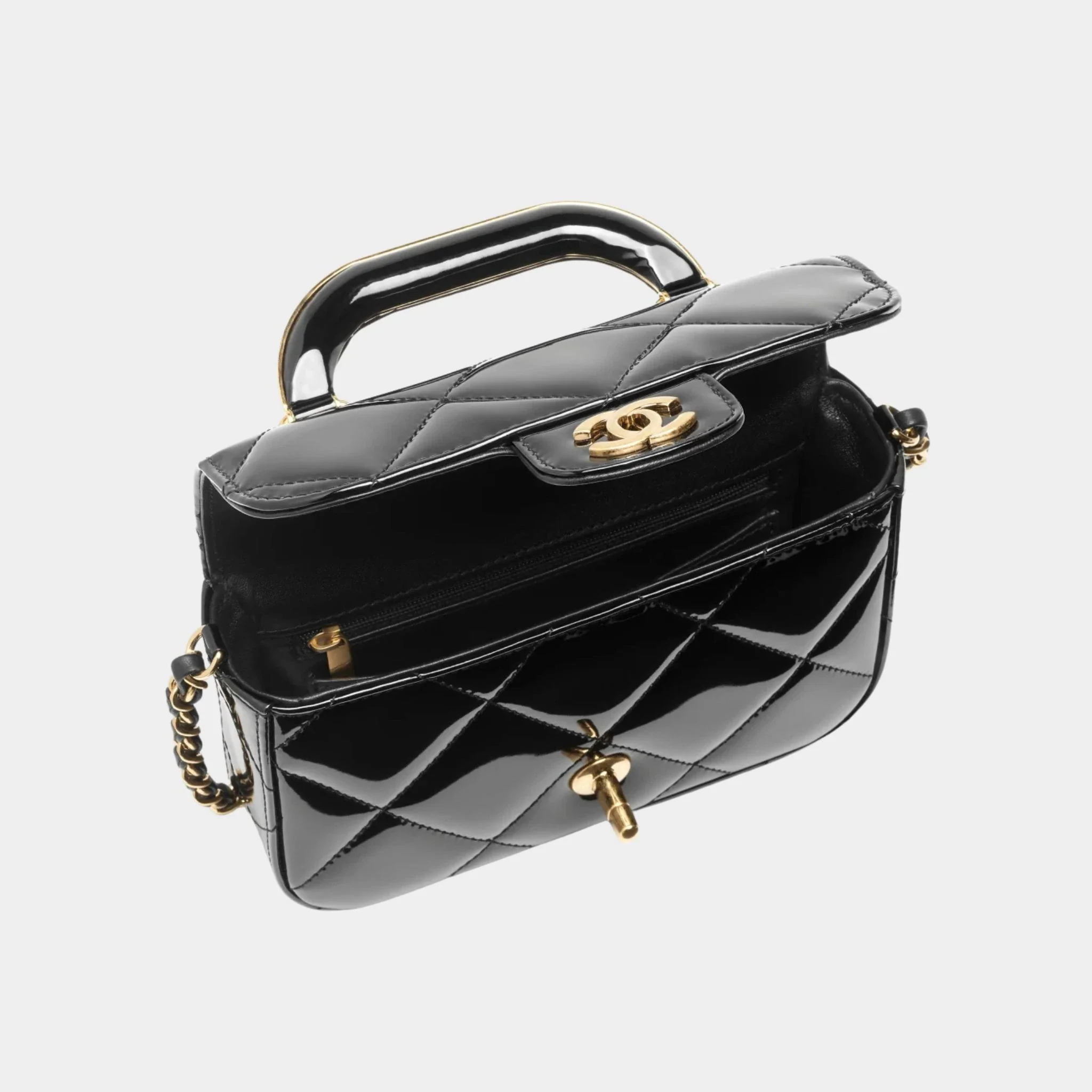 Mini Flap Bag With Handle Metallic Mirror Calfskin & Gold Metal Black - Image 2