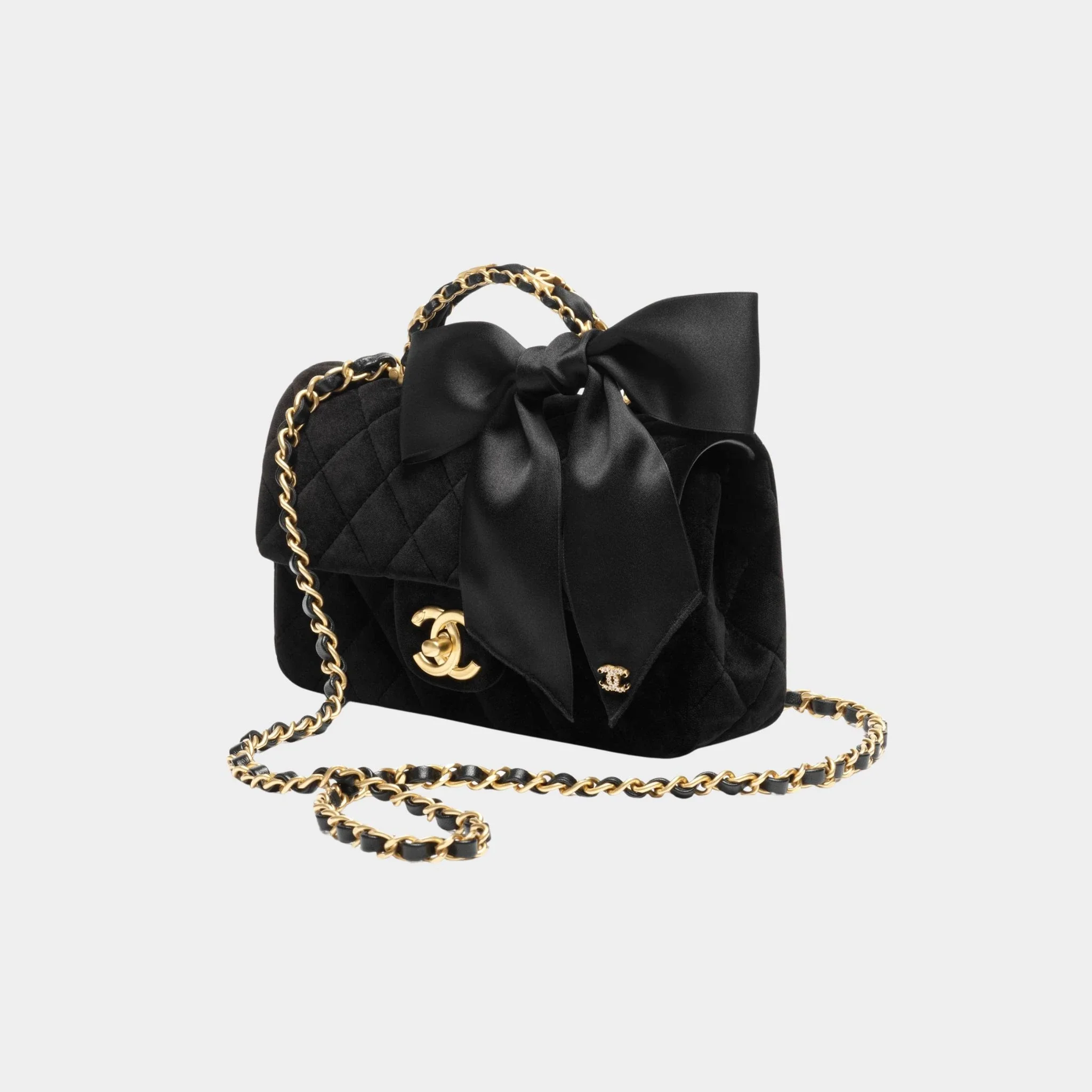 Mini Flap Bag With Handle Silk & Gold Metal Black