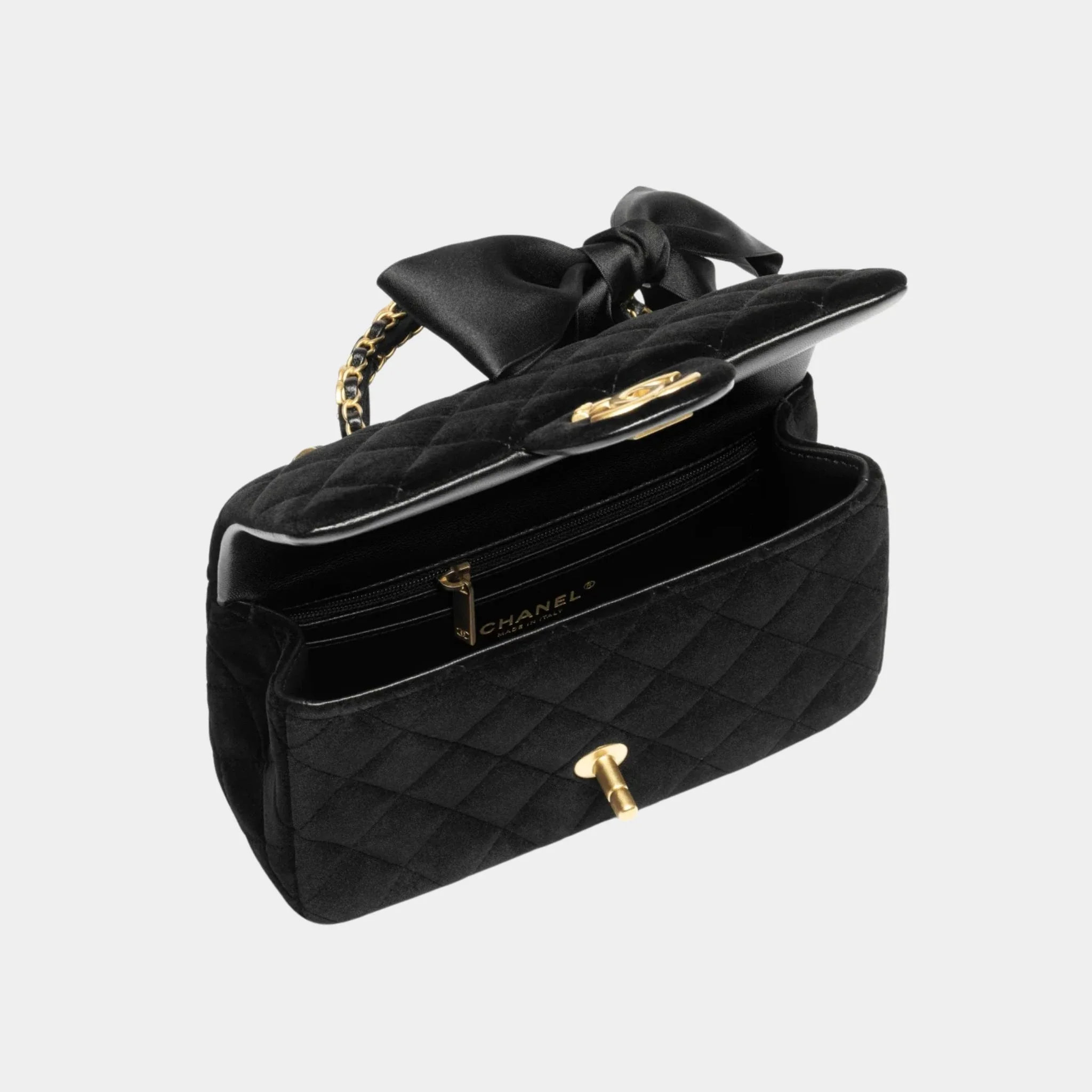 Mini Flap Bag With Handle Silk & Gold Metal Black - Image 2