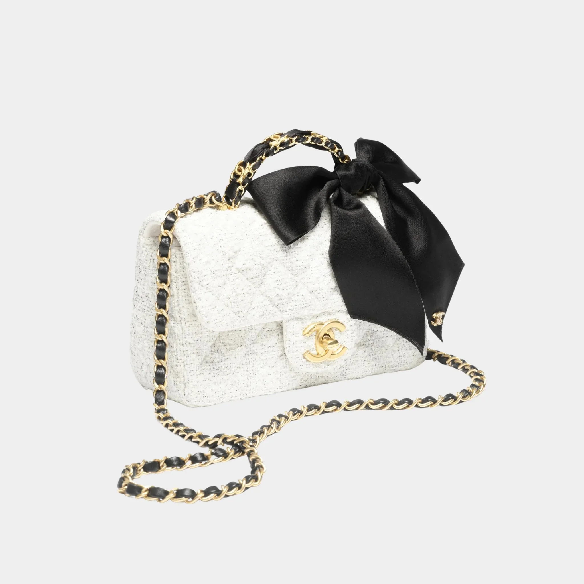 Mini Flap Bag With Handle Silk & Gold Metal Black - Image 3