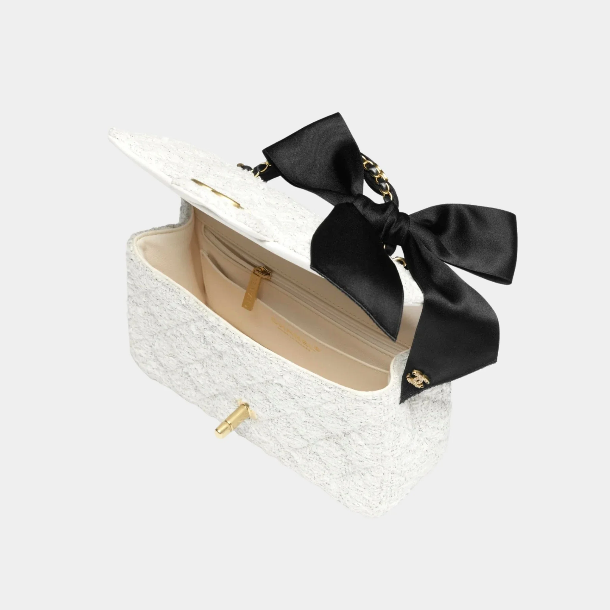 Mini Flap Bag With Handle Silk & Gold Metal Black - Image 4