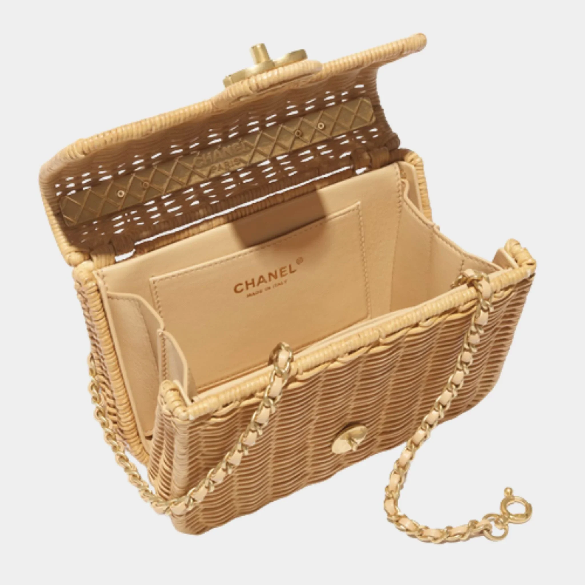 Mini Flap Bag with Top handle Braided Raffia & Gold-Tone Metal - Image 3