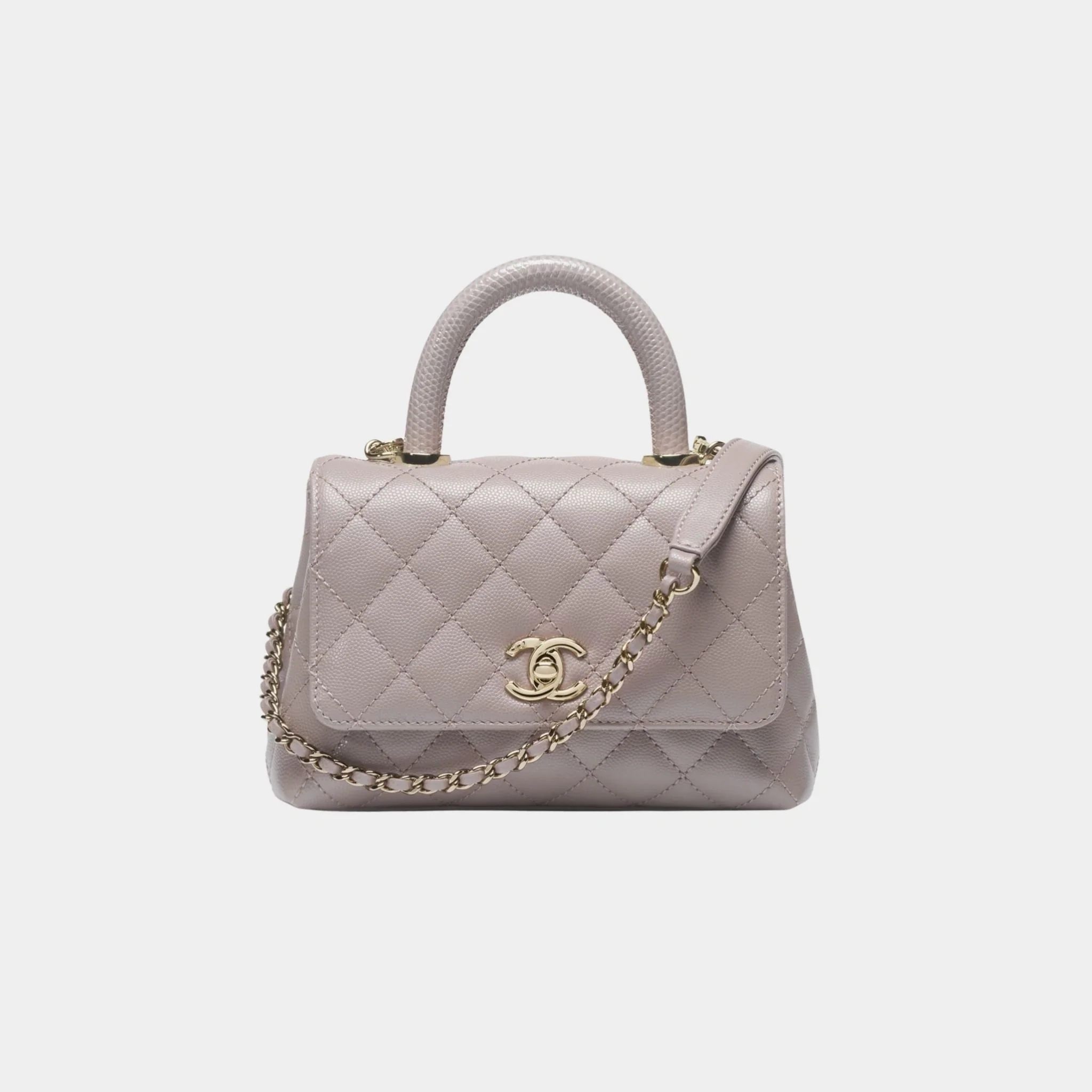 Mini Flap Bag With Top Handle Grained Calfskin Lizard Embossed Calfskin & Gold Metal