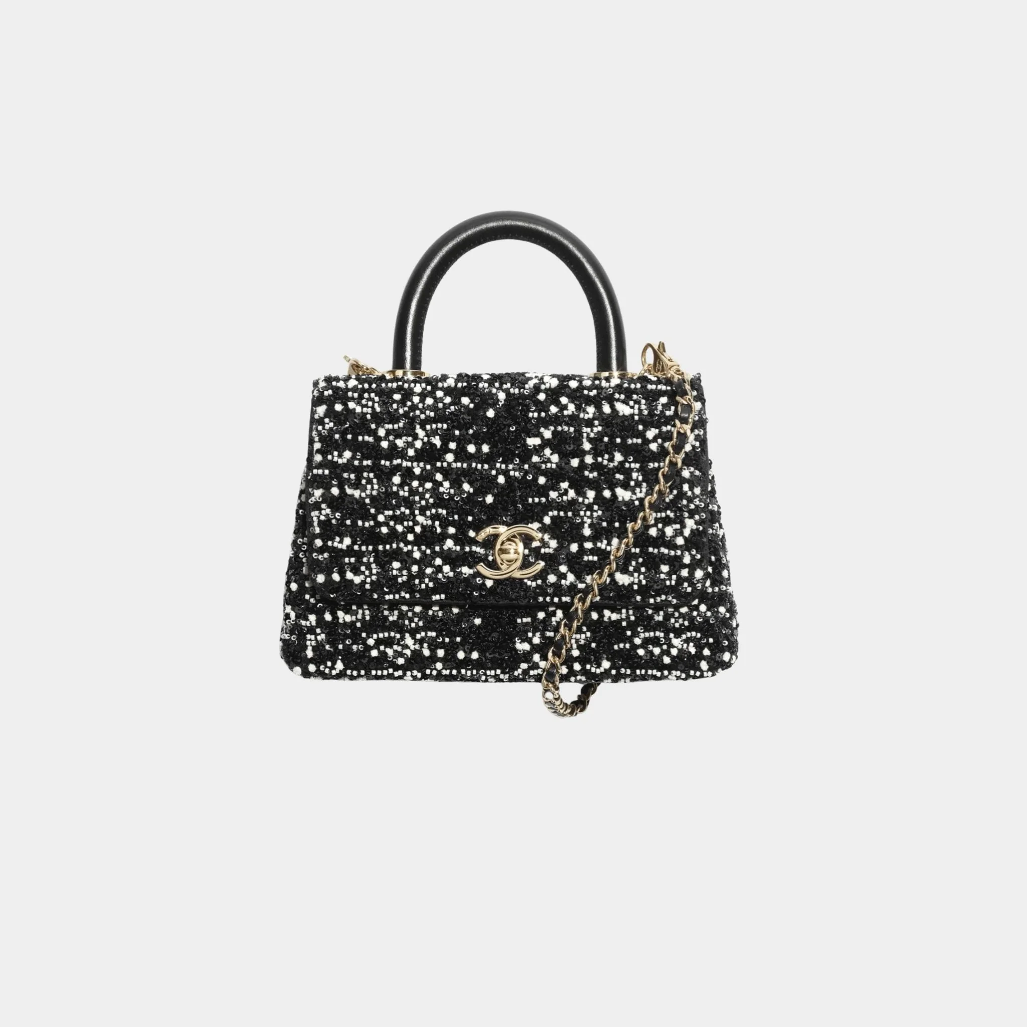 Mini Flap Bag With Top Handle Pearls Sequins Lambskin & Gold-Tone Metal