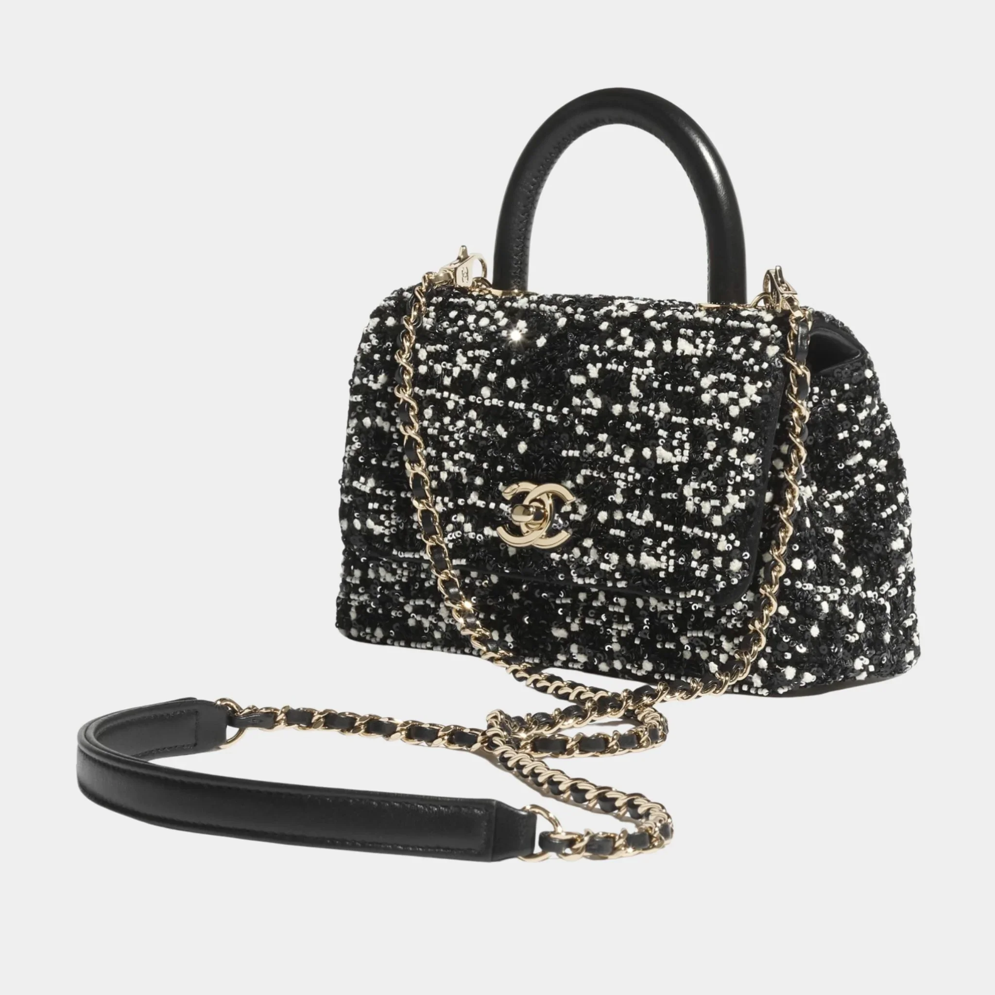 Mini Flap Bag With Top Handle Pearls Sequins Lambskin & Gold-Tone Metal - Image 2