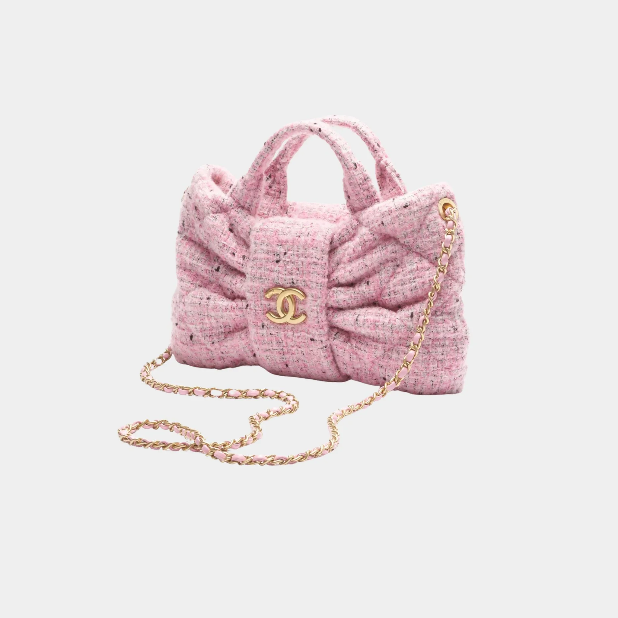Mini Knot Bag Tweed & Gold Metal Pink Black & White