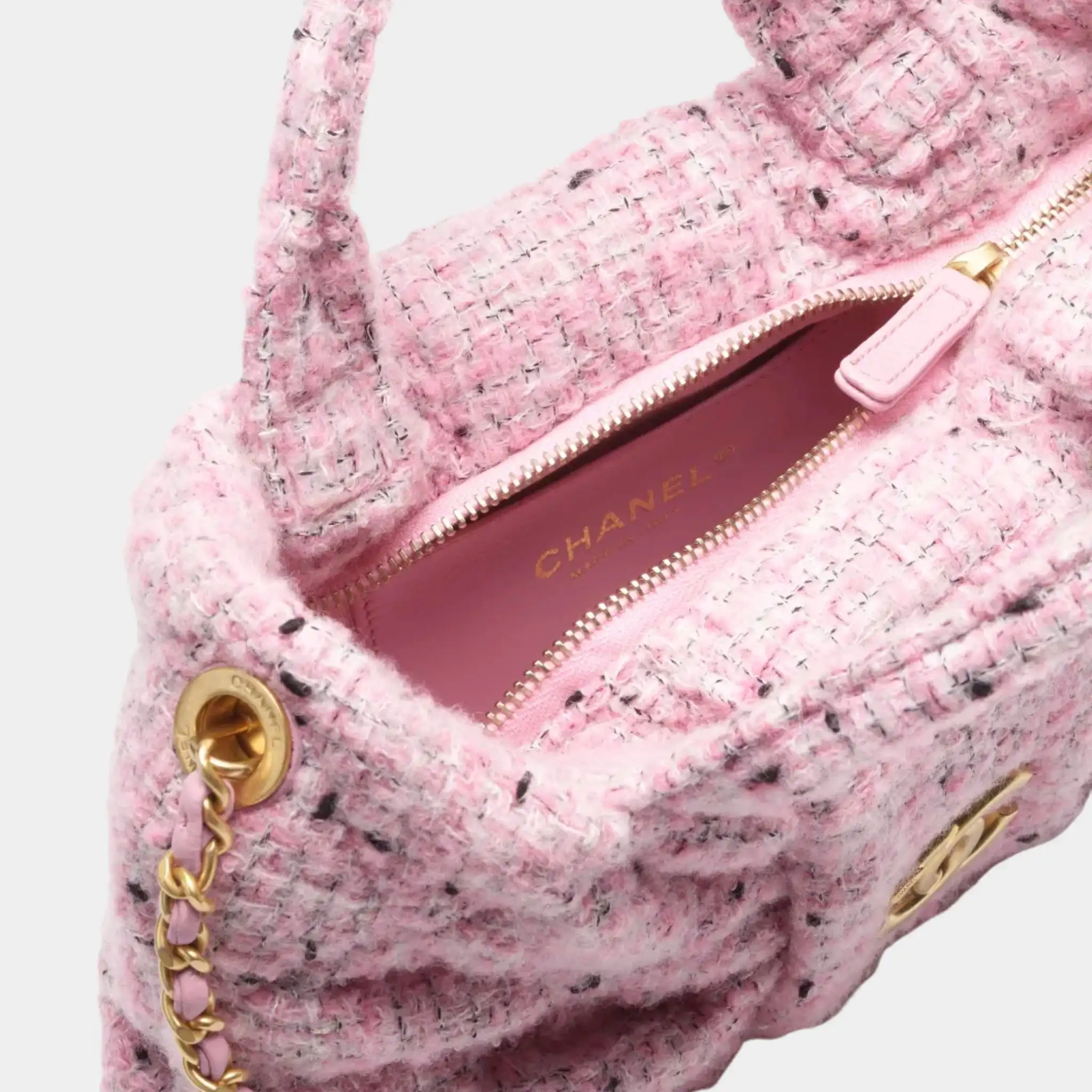 Mini Knot Bag Tweed & Gold Metal Pink Black & White - Image 2