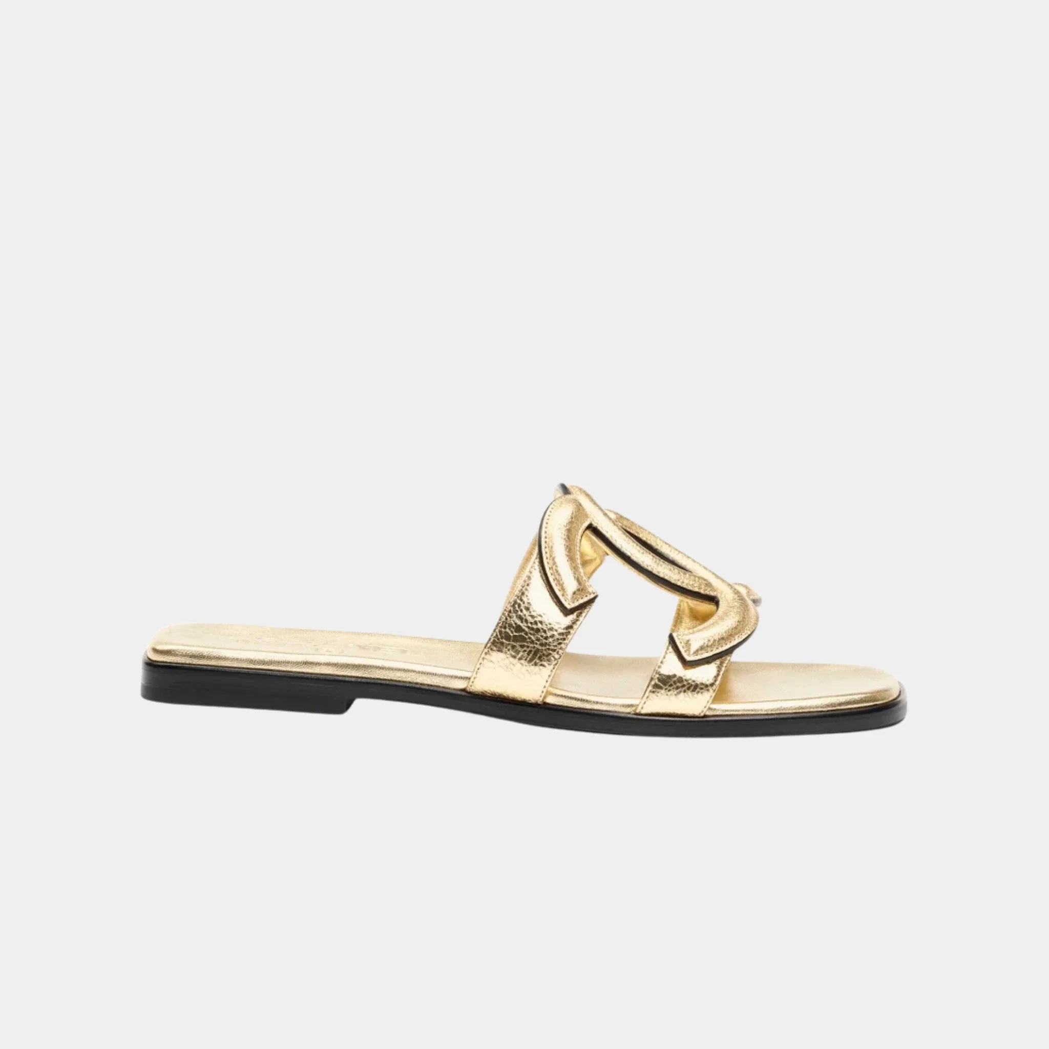 Mules in Gold Crackled Laminated Calfskin