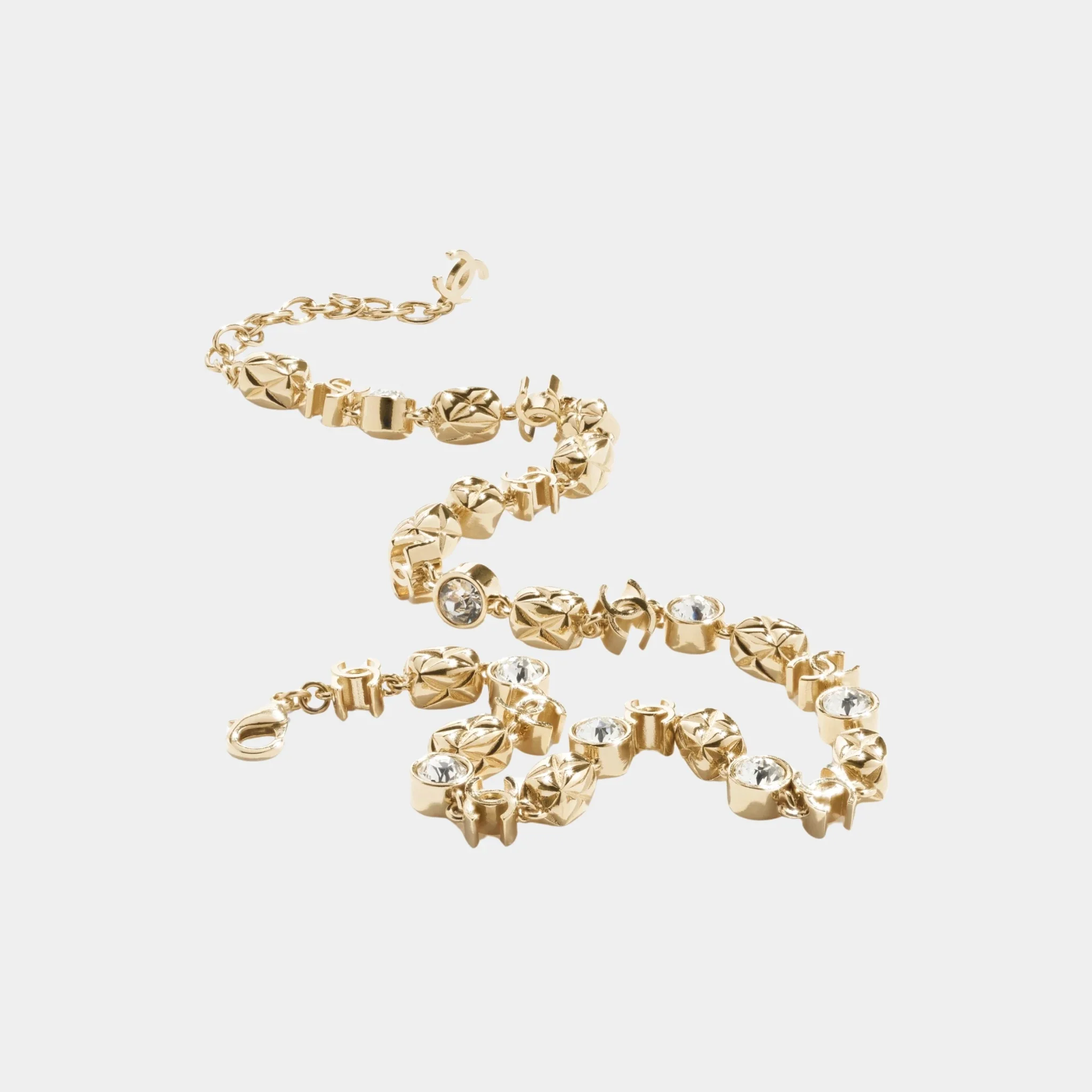 Necklace in Gold Metal & Diamantes with CC Details - Image 2