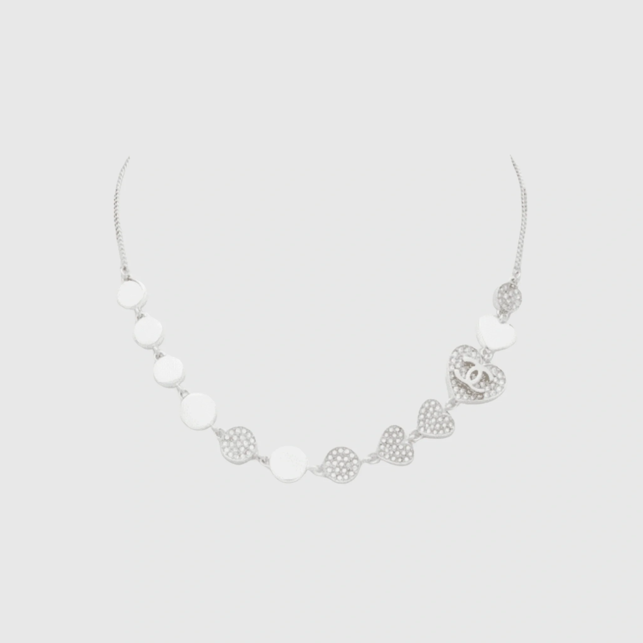 Necklace in Silver and Gold Metal with Diamantes