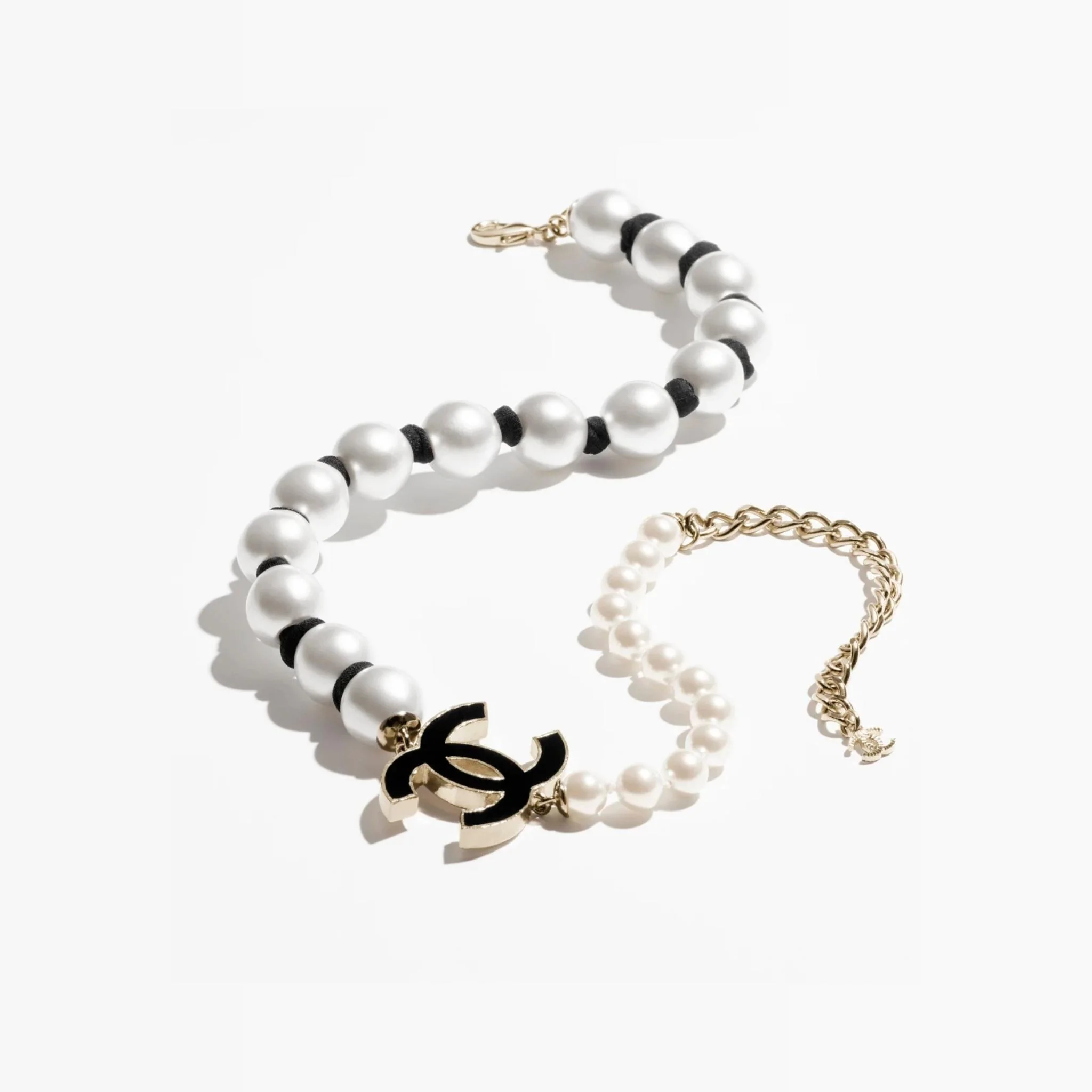 Necklace Metal Glass Pearls Silk Resin Gold White Black - Image 2