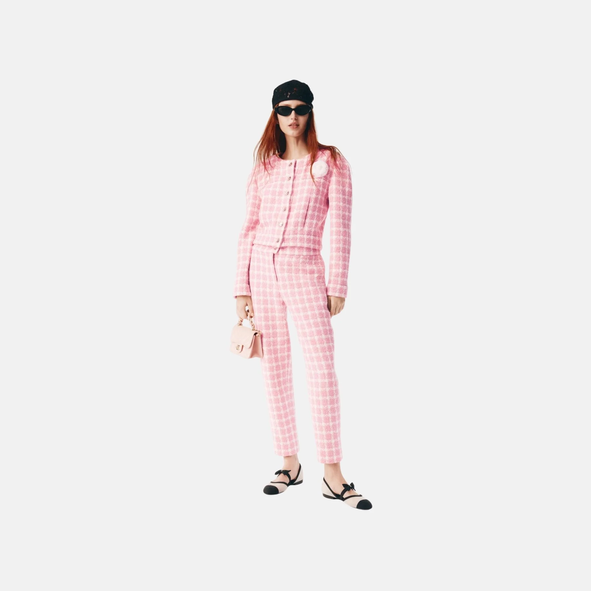 Pants in Pink and Ecru Wool Tweed