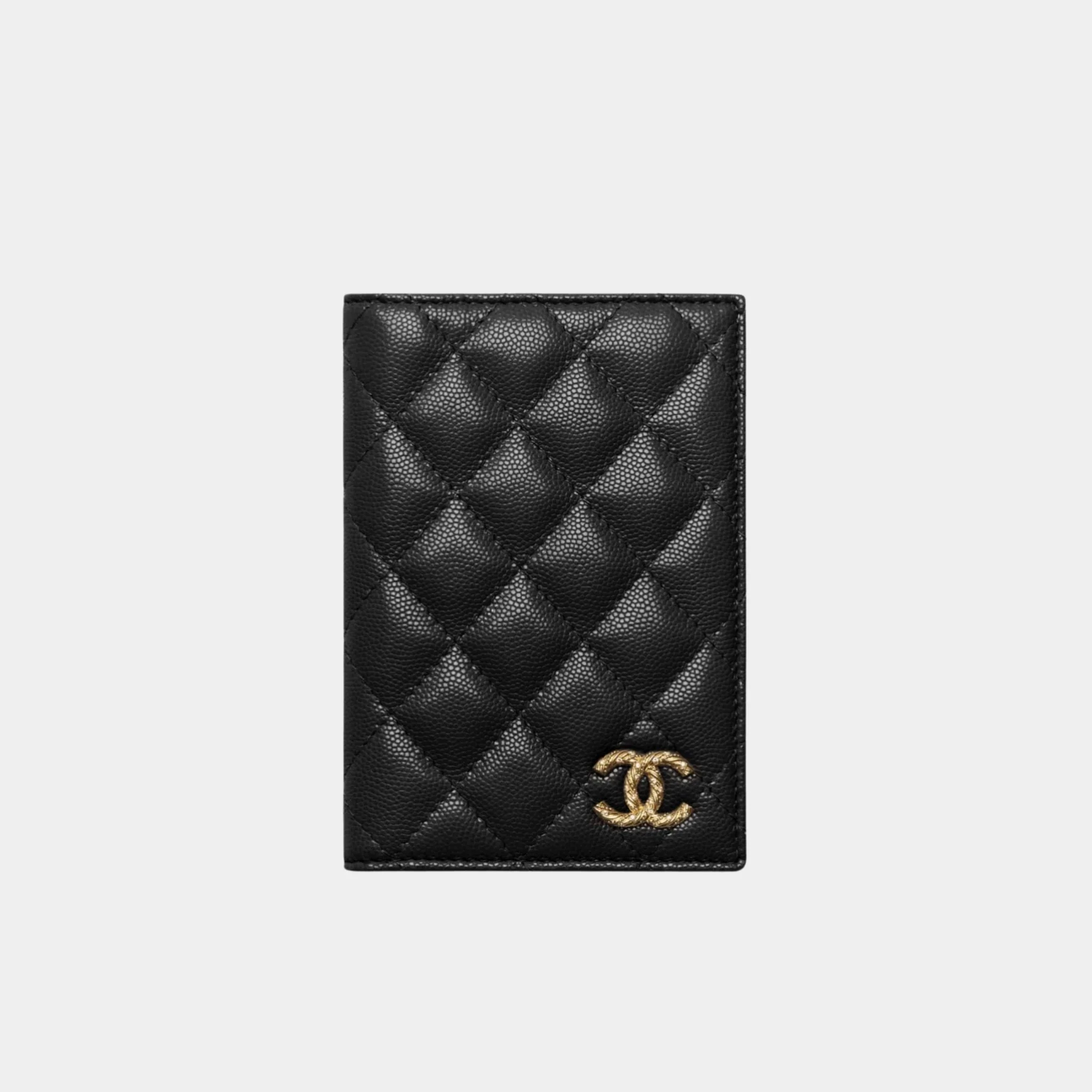 Passport Holder Strass Shiny Grained Calfskin & Gold Tone Metal
