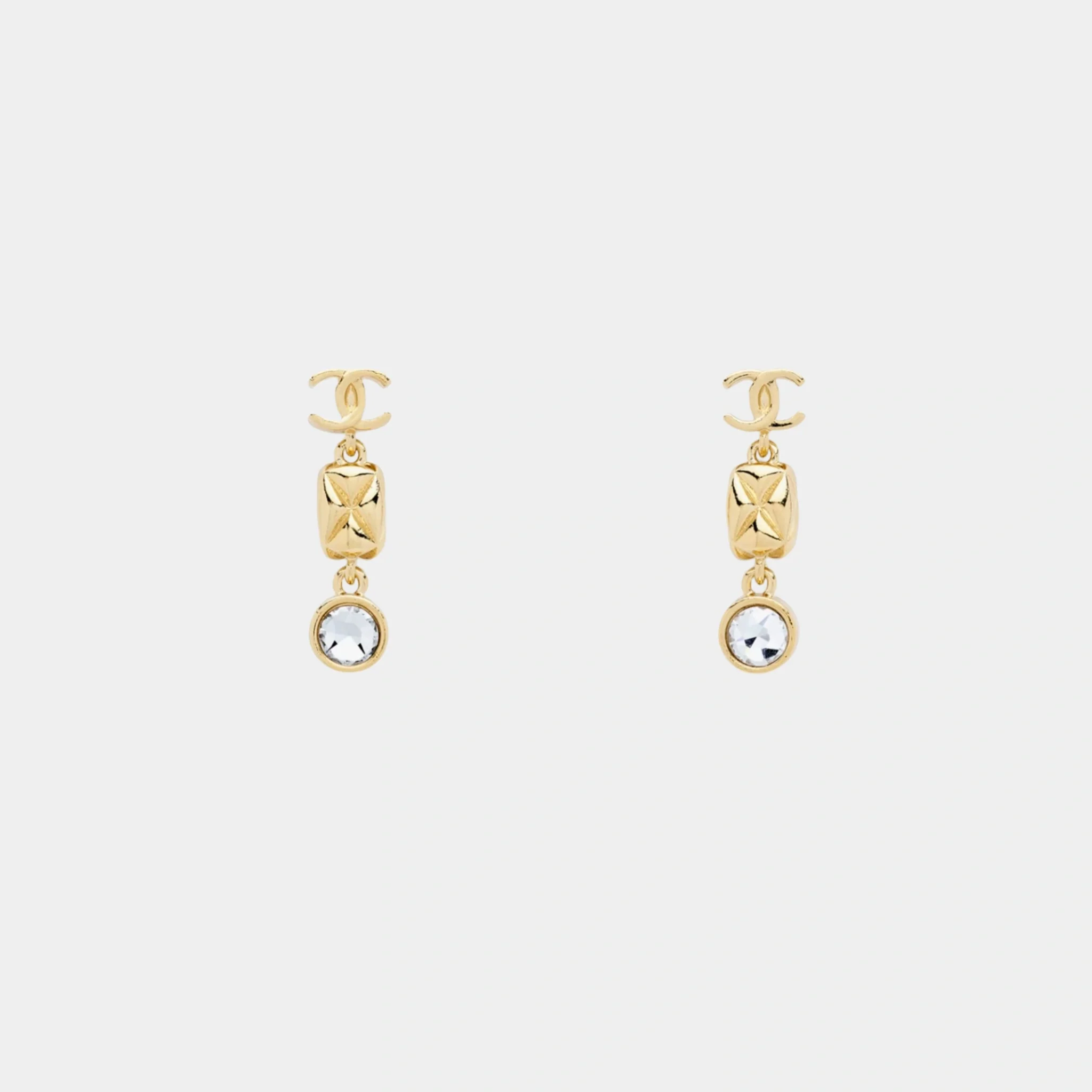 Pendant Earrings in Gold Metal with Diamantes