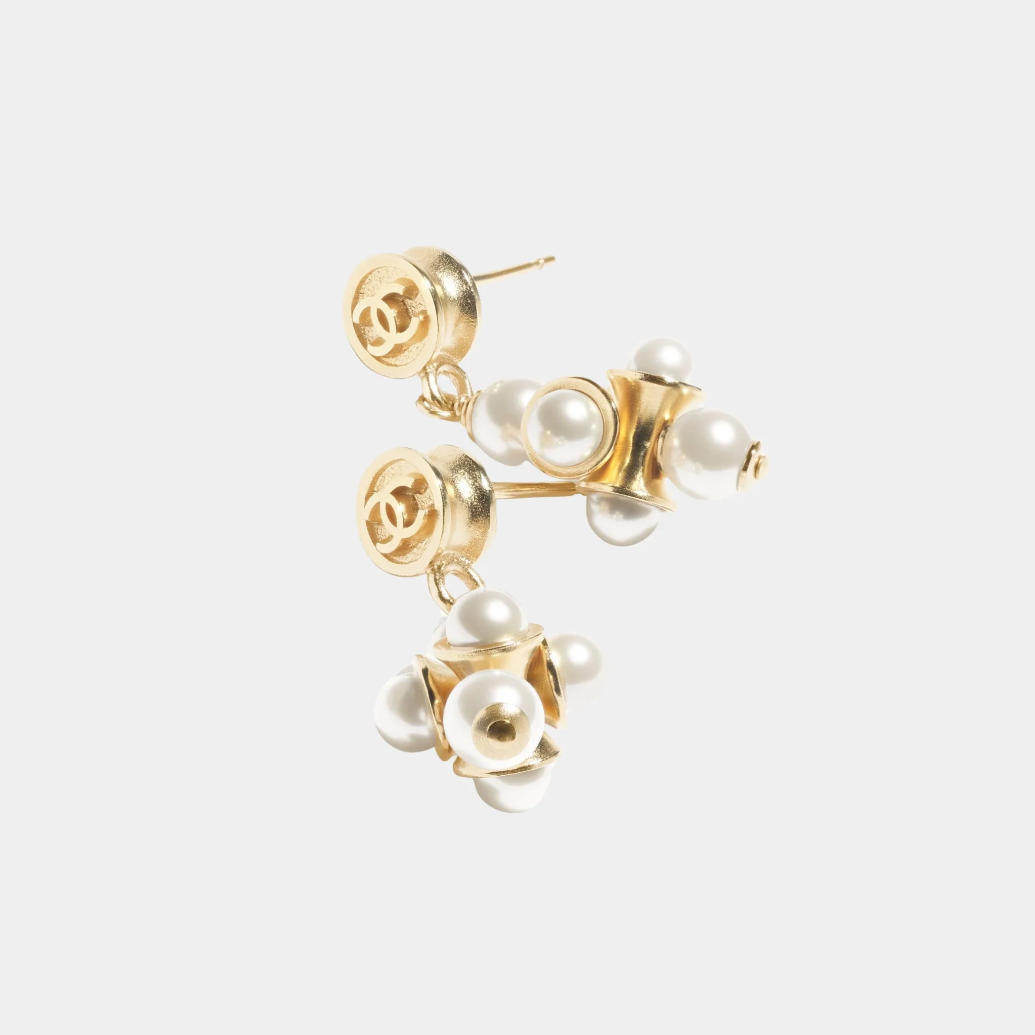 Pendant Earrings in Metal & Glass Pearls - Image 2