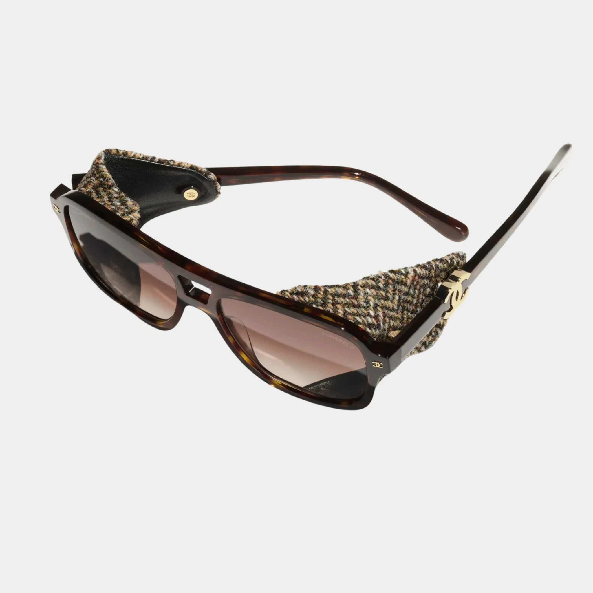 Pilot Glasses in Acetate Tweed and Leather - Image 3
