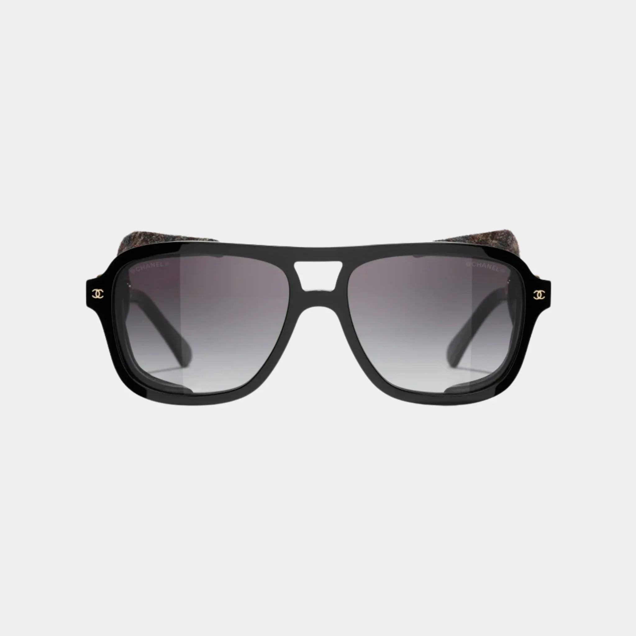 Pilot Glasses in Acetate Tweed and Leather - Image 4