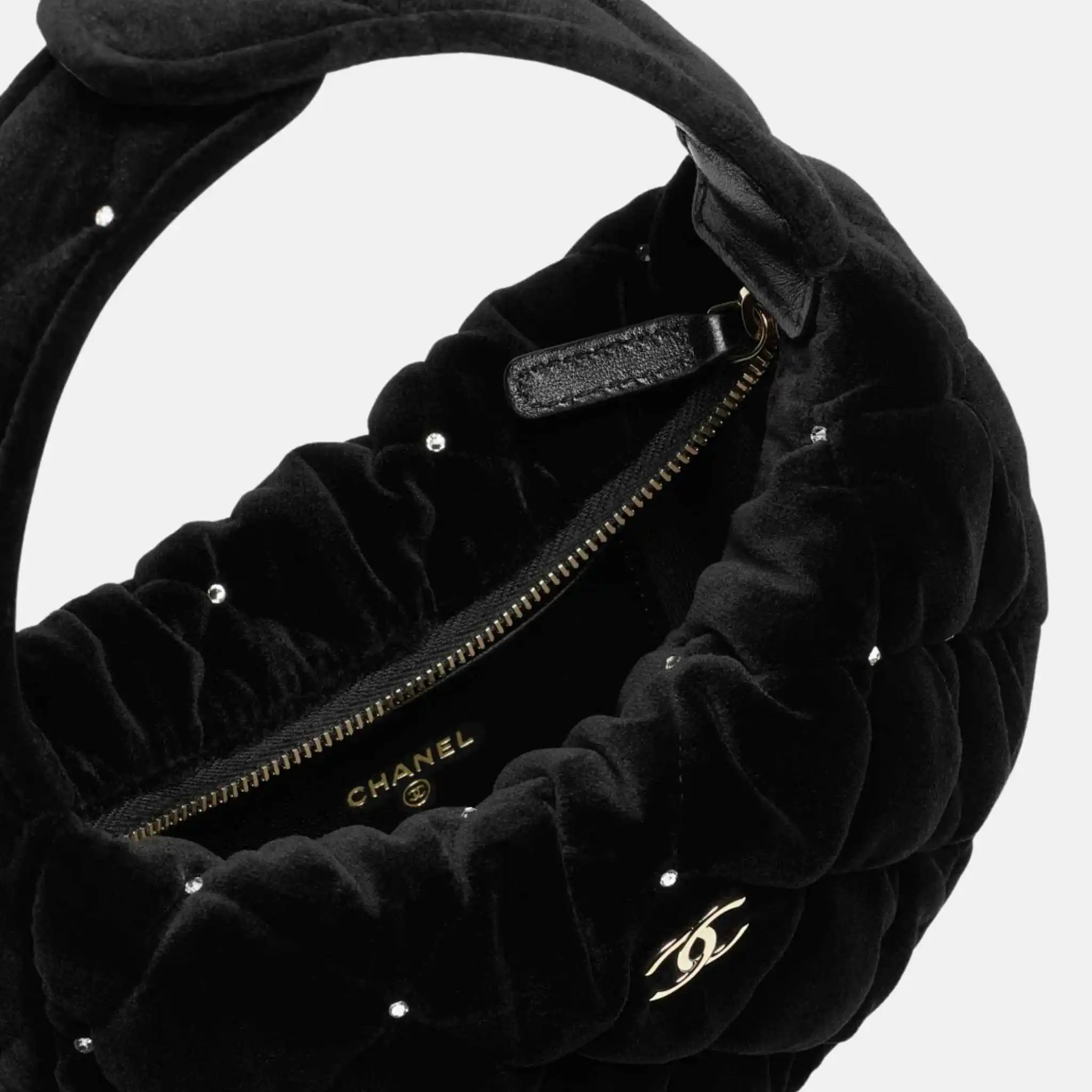Pouch Velvet Diamante Gold Tone Metal - Image 2
