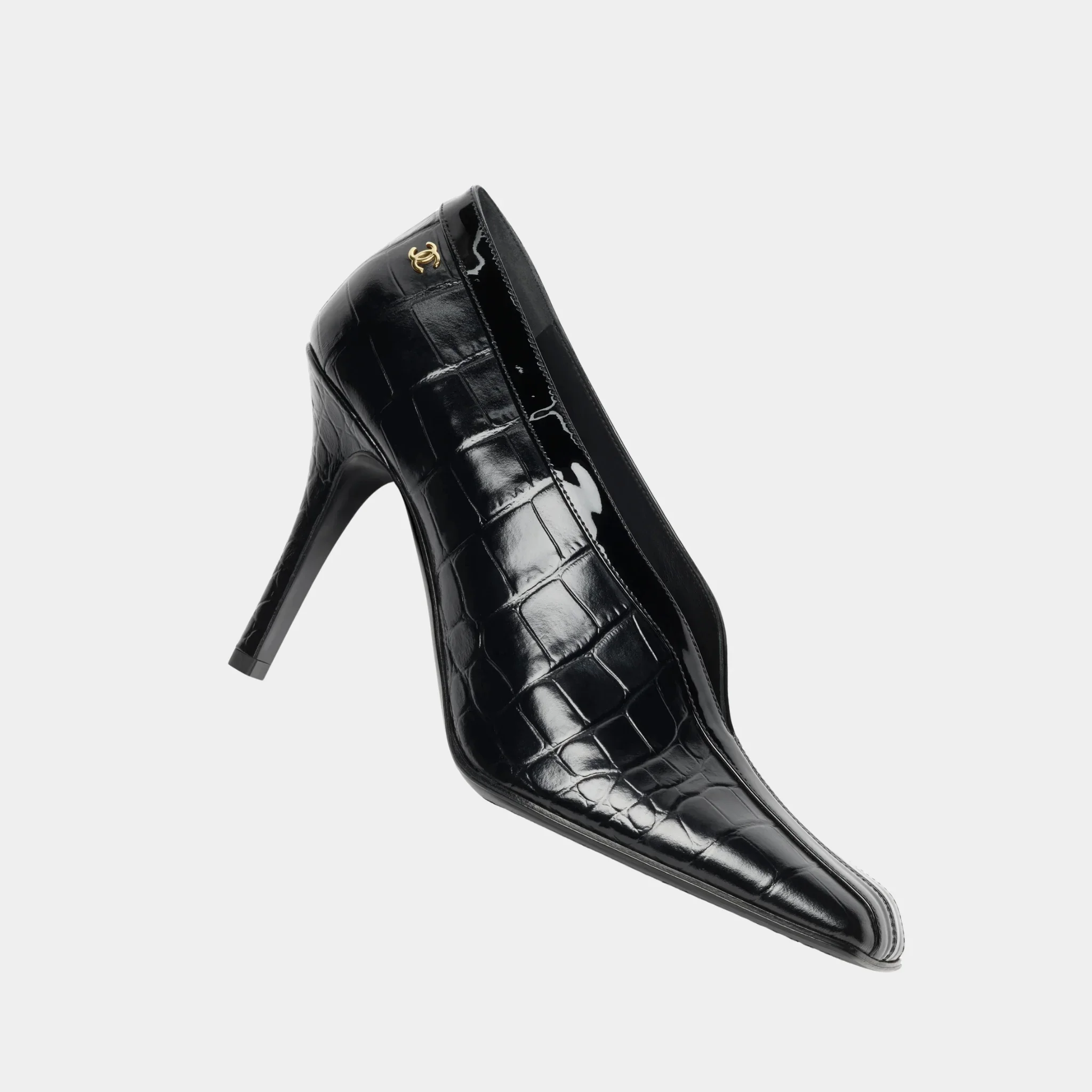 Pumps in Crocodile Embossed Calfskin & Patent Calfskin - Image 8