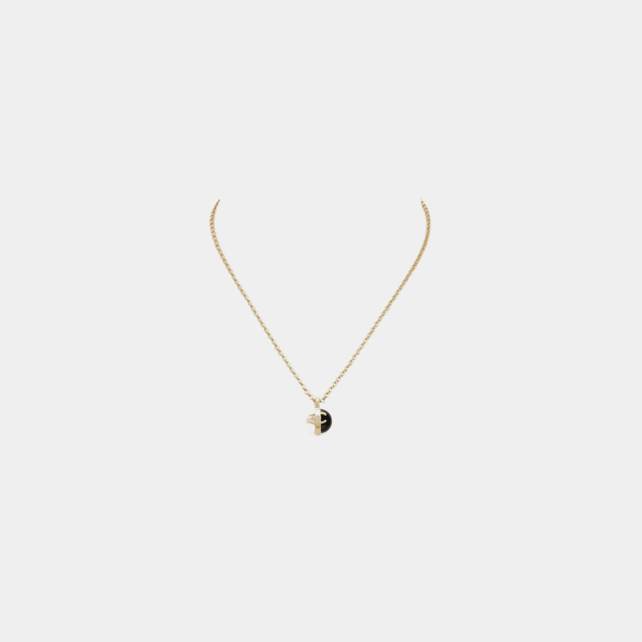 Round Pendant Necklace Metal & Resin Gold Black & Pearly White