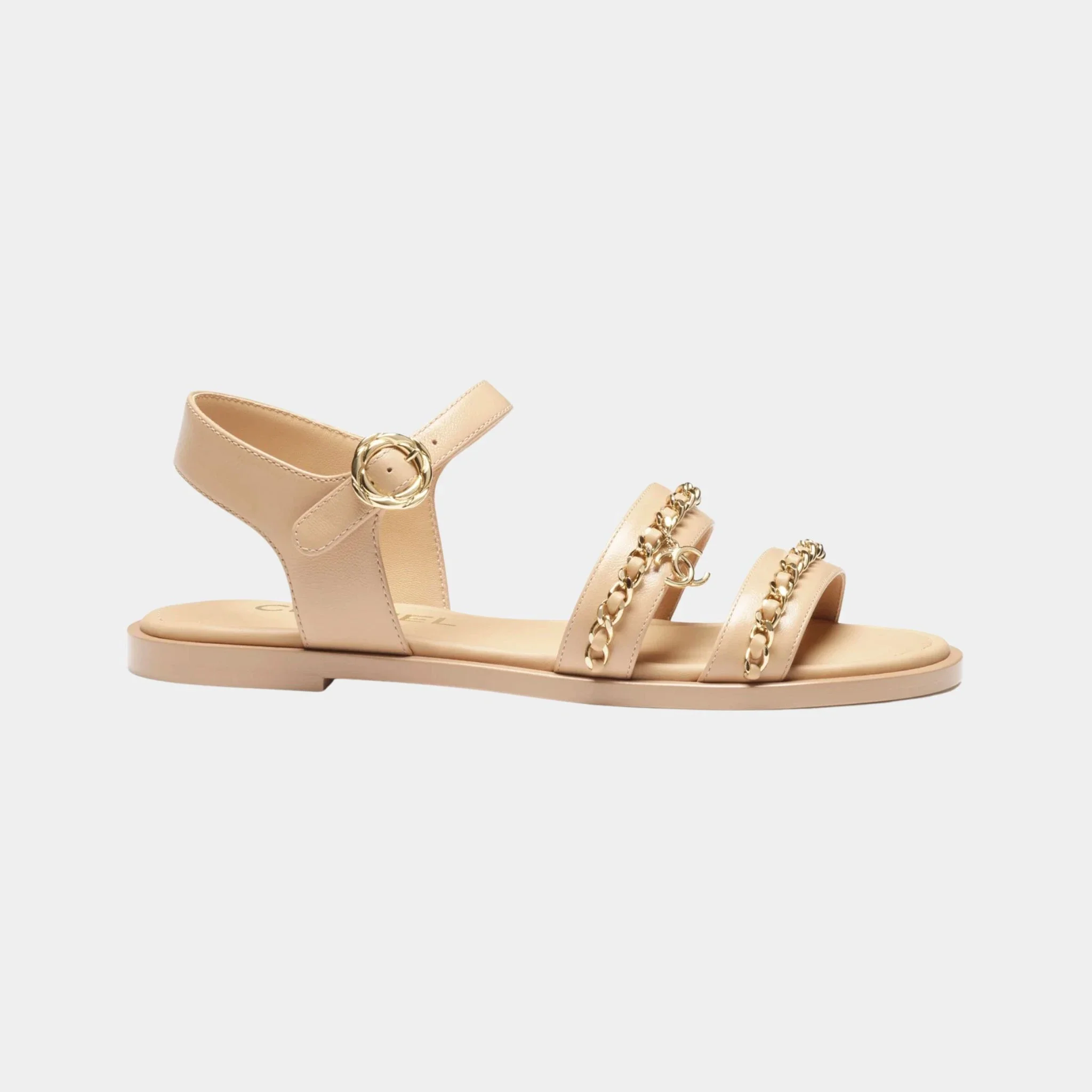 Sandals in Calfskin with Gold Plated Chains - Image 3
