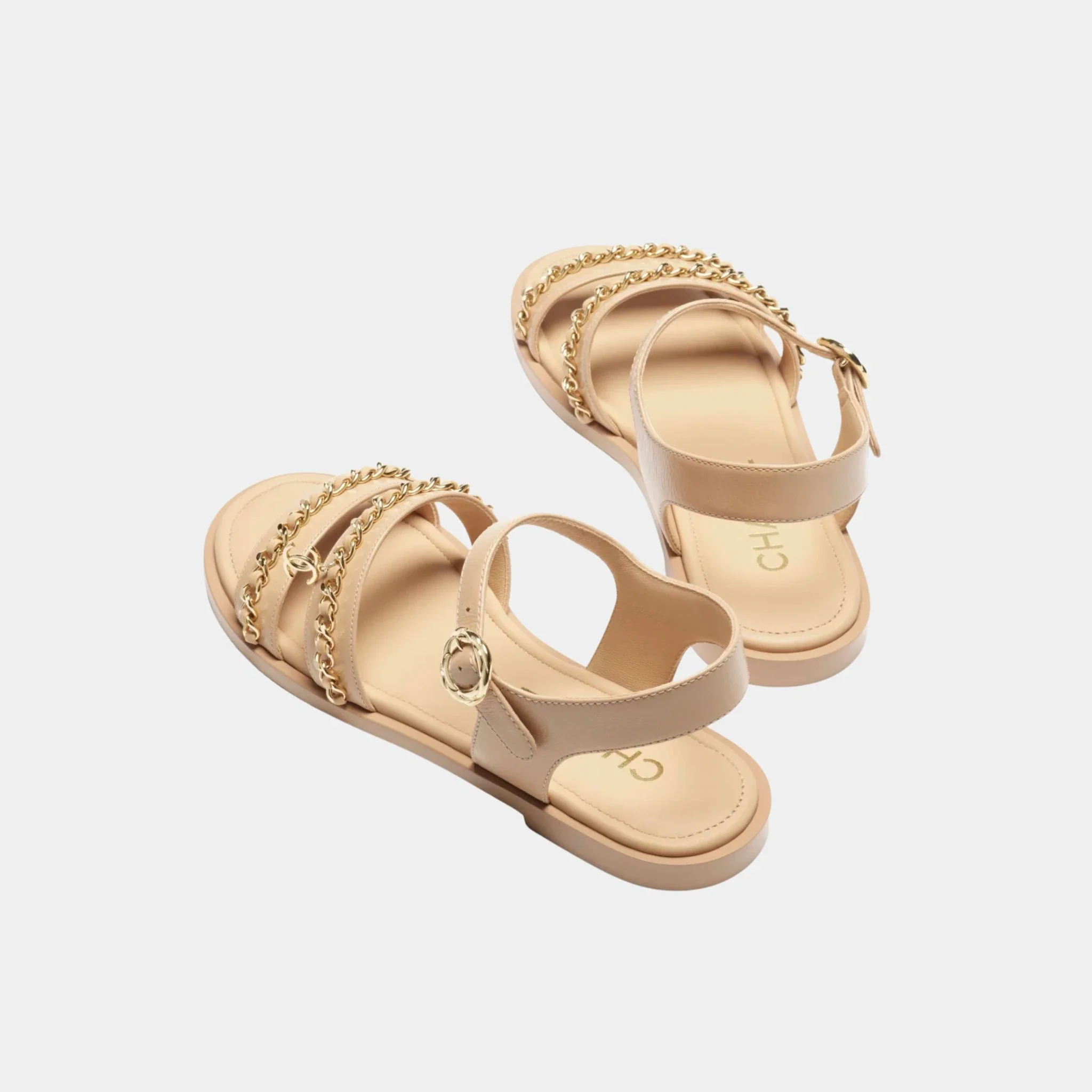 Sandals in Calfskin with Gold Plated Chains - Image 4