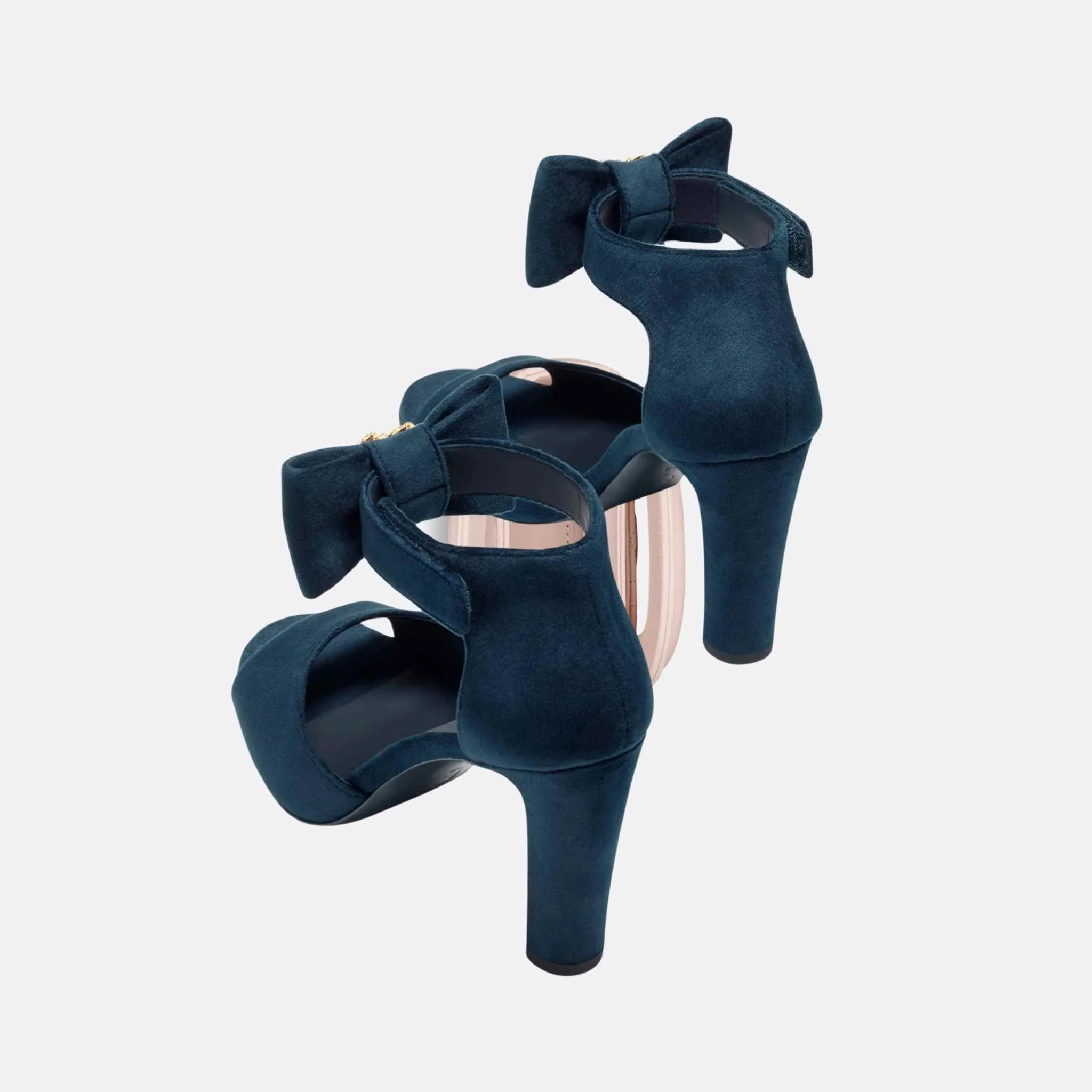 Sandals Velvet Imitation Pearls Metal Dark Blue - Image 3