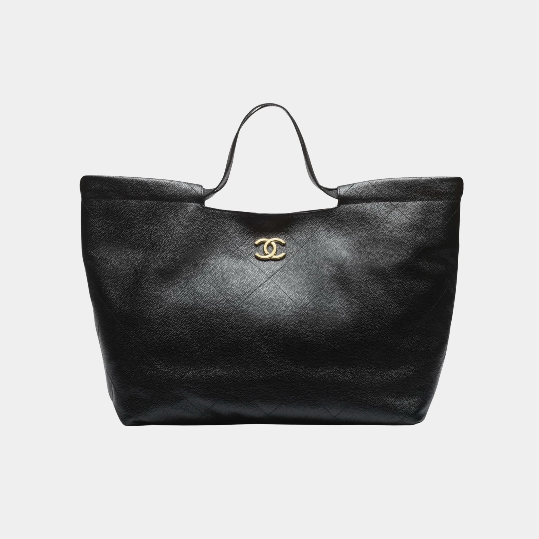 Shopping Bag Grained Calfskin & Gold Tone Metal Black