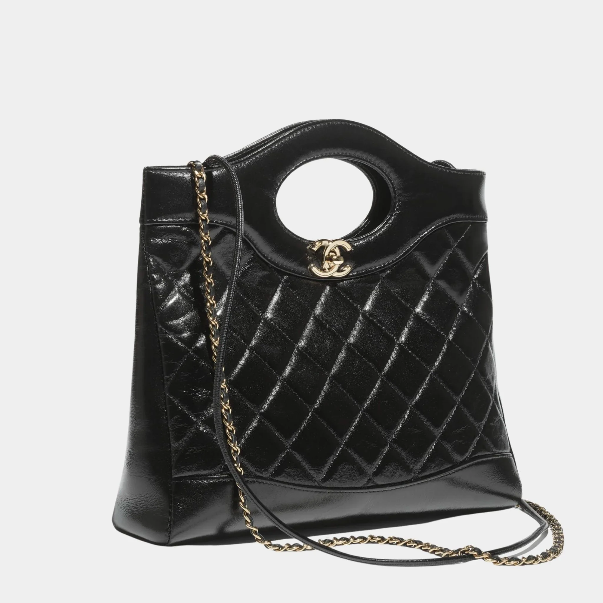 Shopping Bag Shiny Lambskin & Gold Tone Metal Black - Image 2